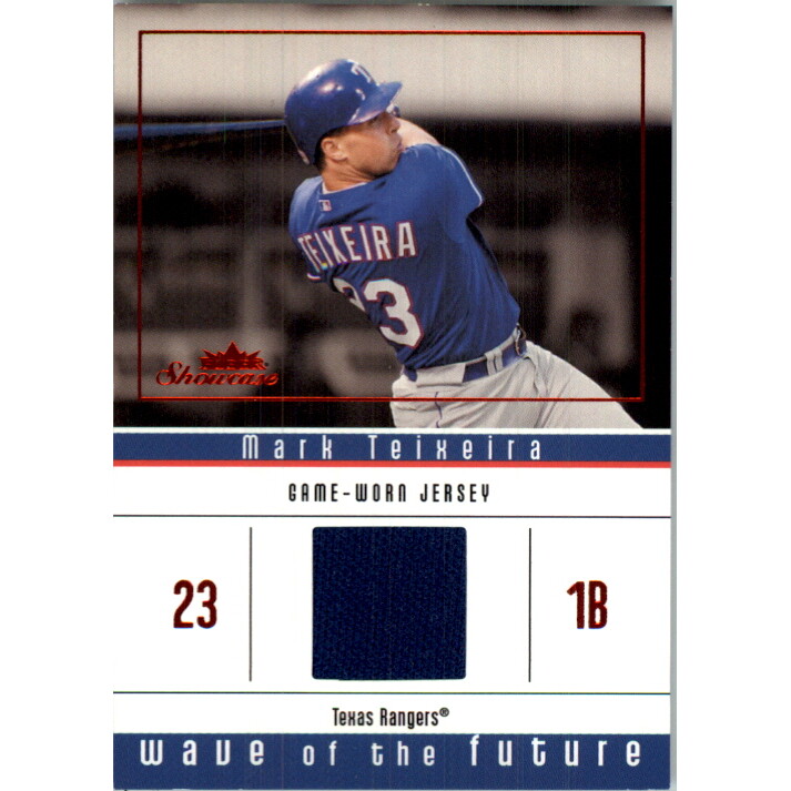 2005 Fleer Showcase Wave of the Future Jersey Red #MT Mark Teixeira. rookie card picture