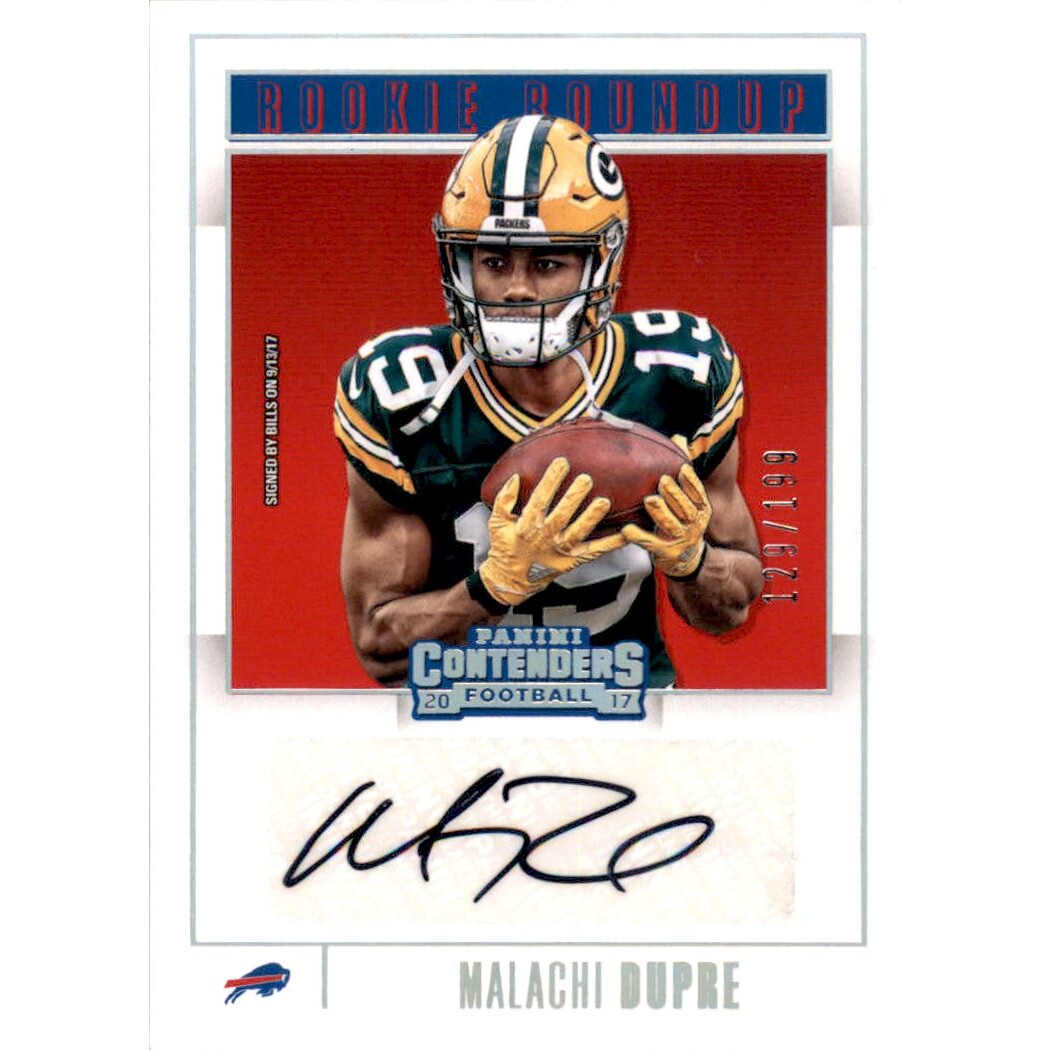 2017 Panini Contenders Rookie Roundup Autographs #35 Malachi Dupre/199. rookie card picture