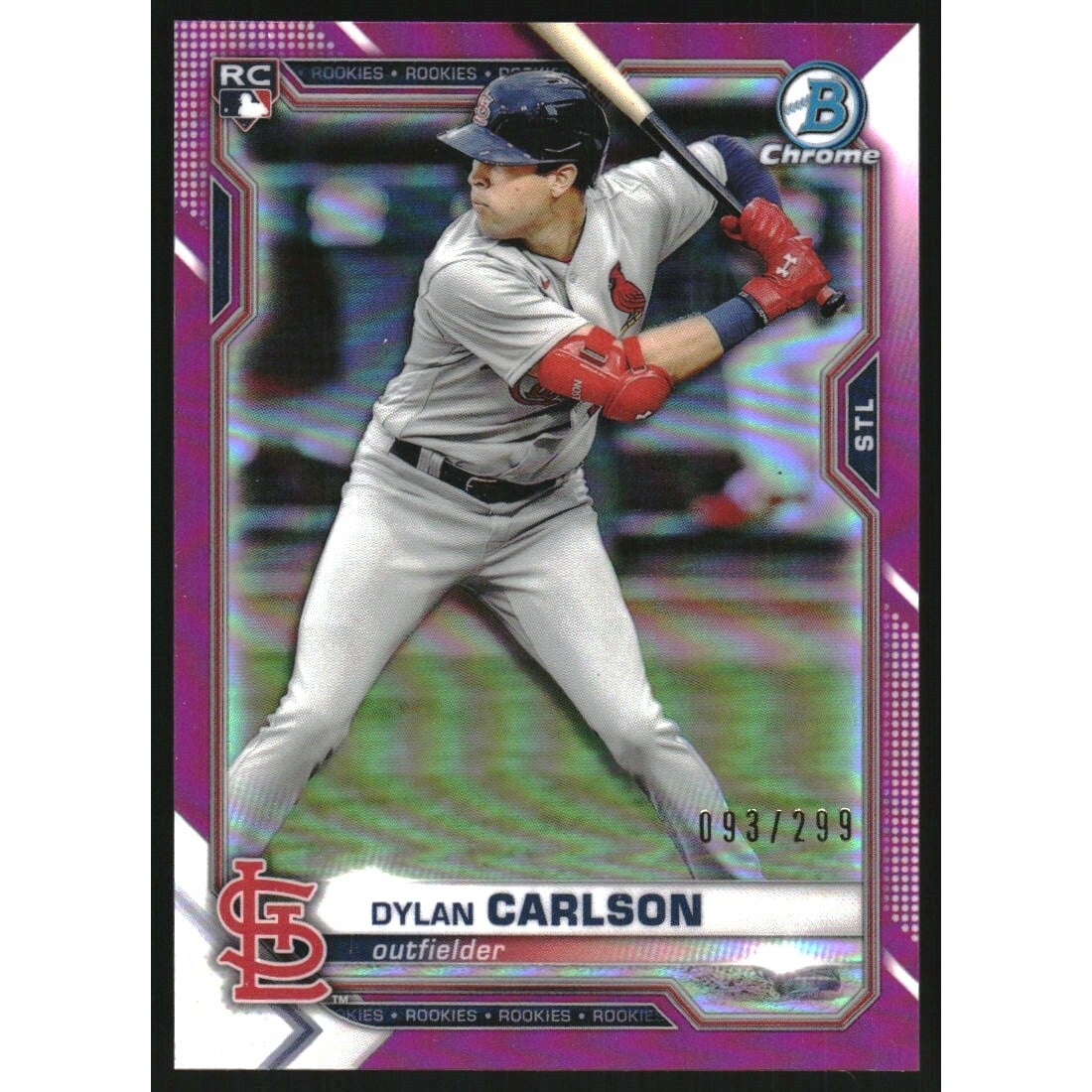 2021 Bowman Chrome Fuchsia Refractors #45 Dylan Carlson. rookie card picture