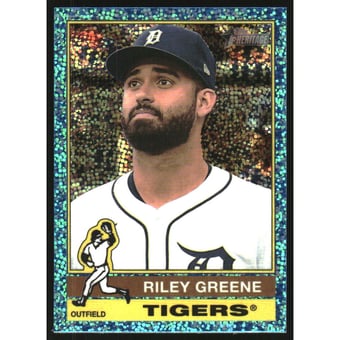 2025 Topps Heritage Chrome Light Blue Sparkle Refractors #54 Riley Greene