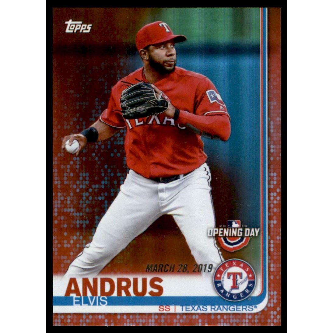 2019 Topps Opening Day Red Foil #180 Elvis Andrus. rookie card picture