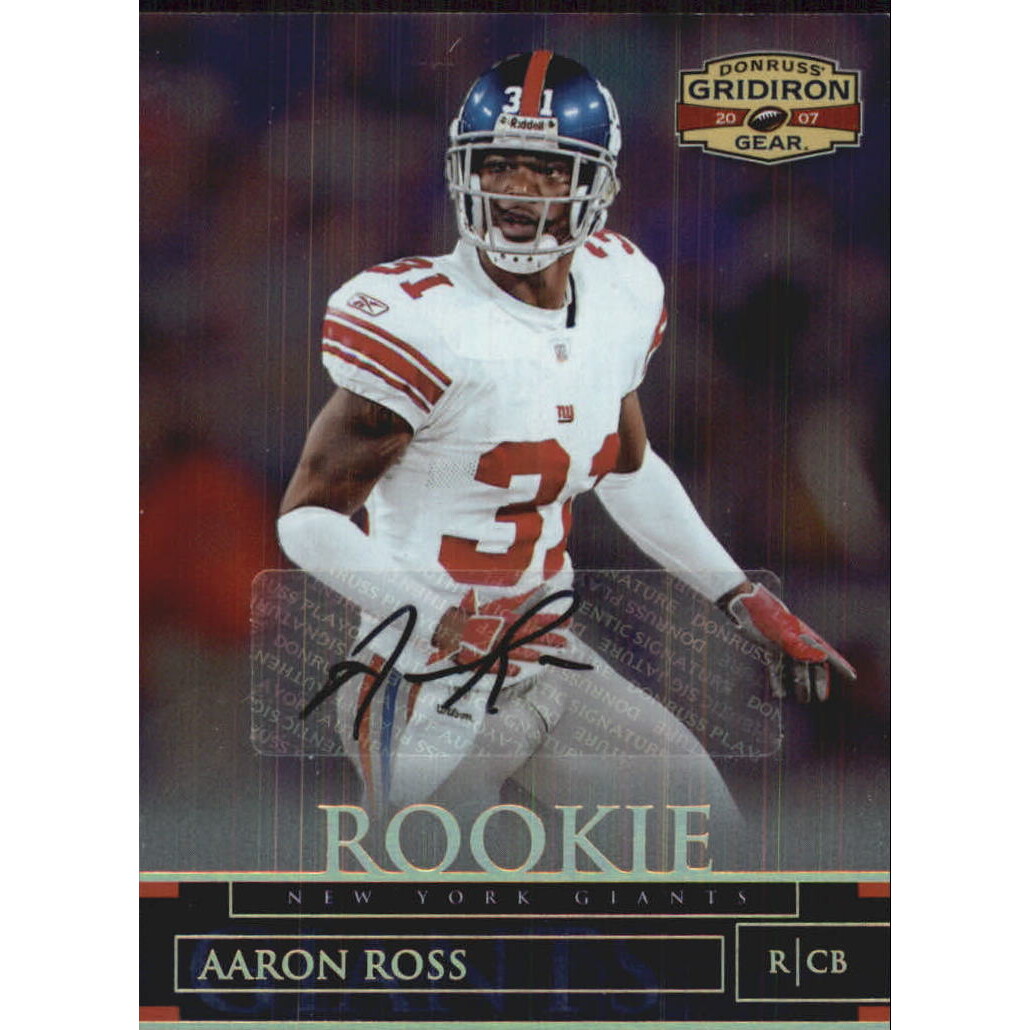 2007 Donruss Gridiron Gear Autographs Gold Holofoil #102 Aaron Ross/250. rookie card picture