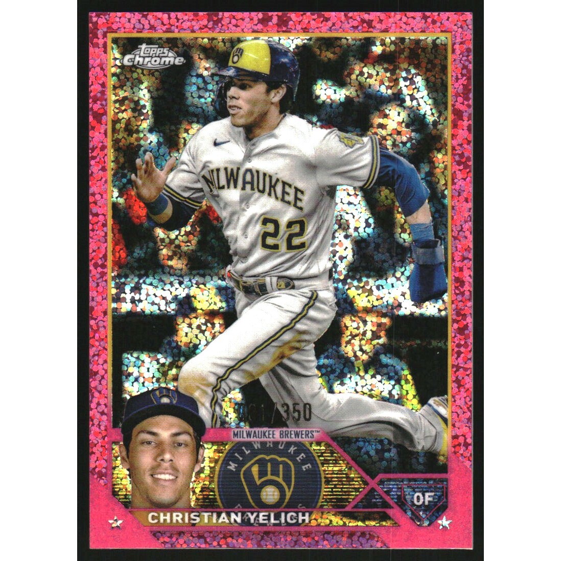 2023 Topps Chrome Magenta Speckle Refractors #109 Christian Yelich. rookie card picture