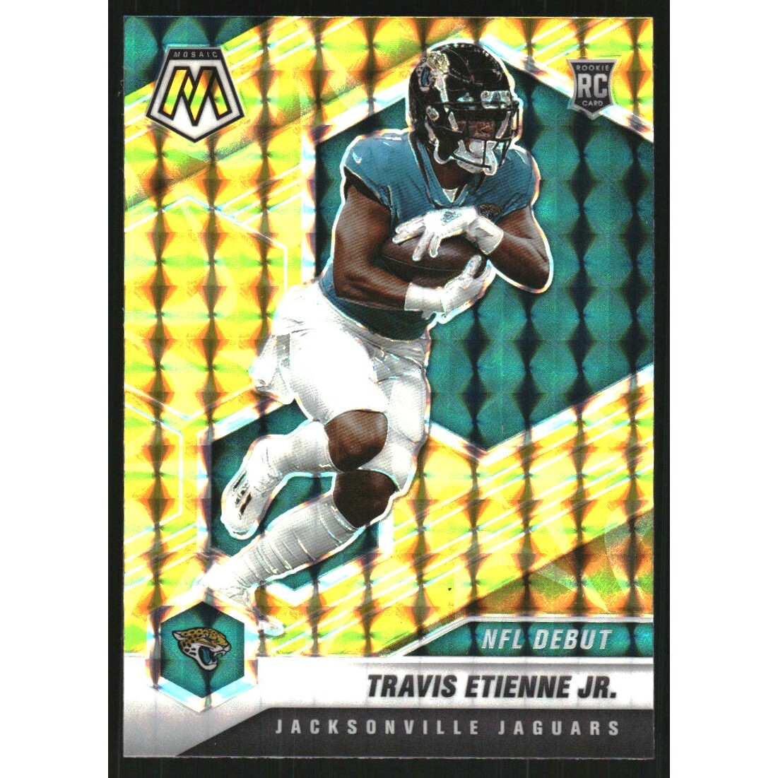 2021 Panini Mosaic Mosaic Reactive Yellow #253 Travis Etienne Jr. DEB 2021 Panini Mosaic Mosaic Reactive Yellow #253 Travis Etienne Jr. DEB