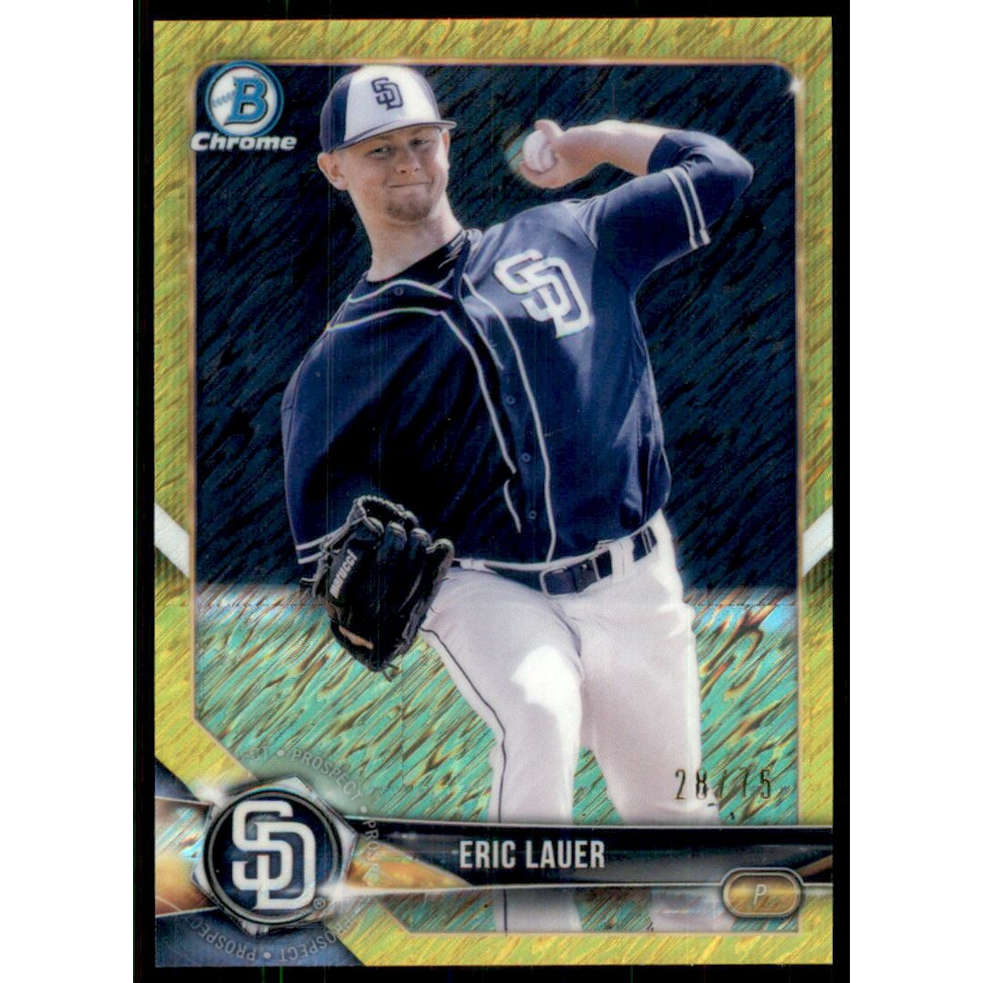2018 Bowman Chrome Prospects Canary Yellow Shimmer Refractors #BCP18 Eric Lauer. rookie card picture