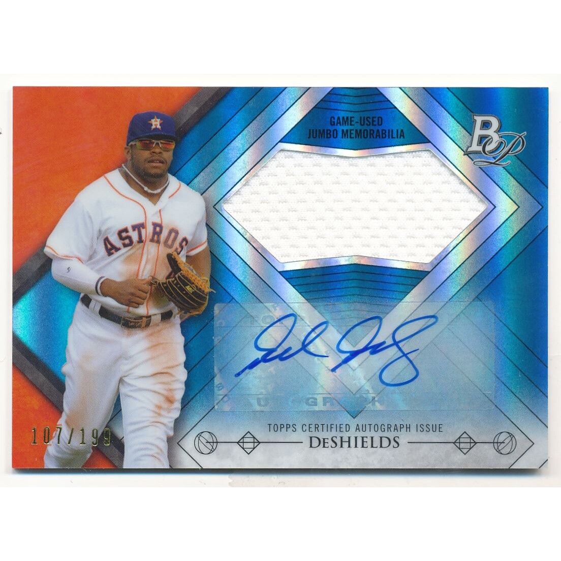 2014 Bowman Platinum Jumbo Relic Autographs Blue Refractors #AJRDD Delino DeShields