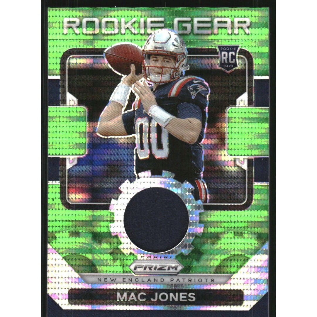 2021 Panini Prizm Rookie Gear Neon Green Pulsar #6 Mac Jones. rookie card picture
