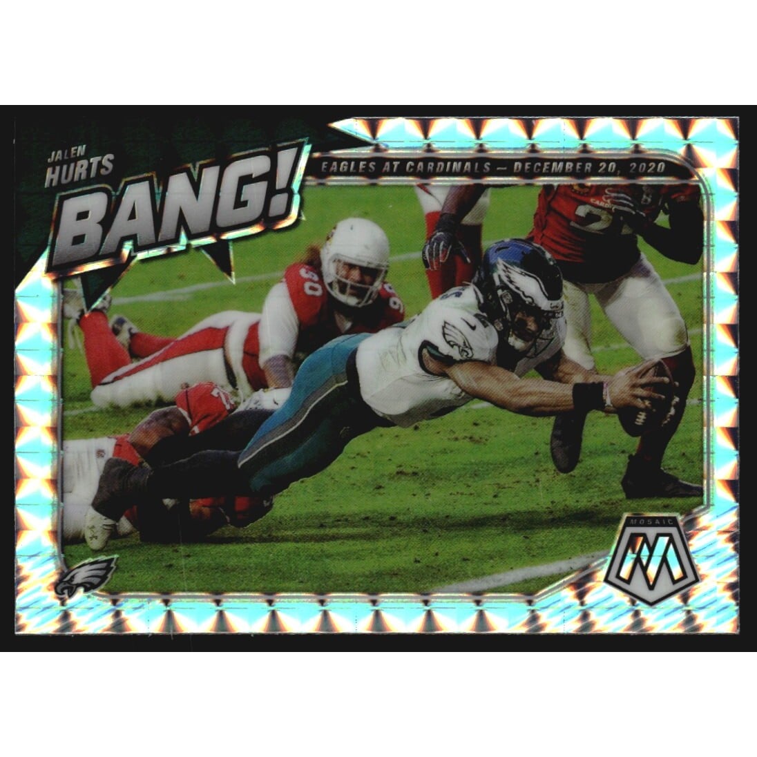 2021 Panini Mosaic Bang Mosaic #4 Jalen Hurts. rookie card picture