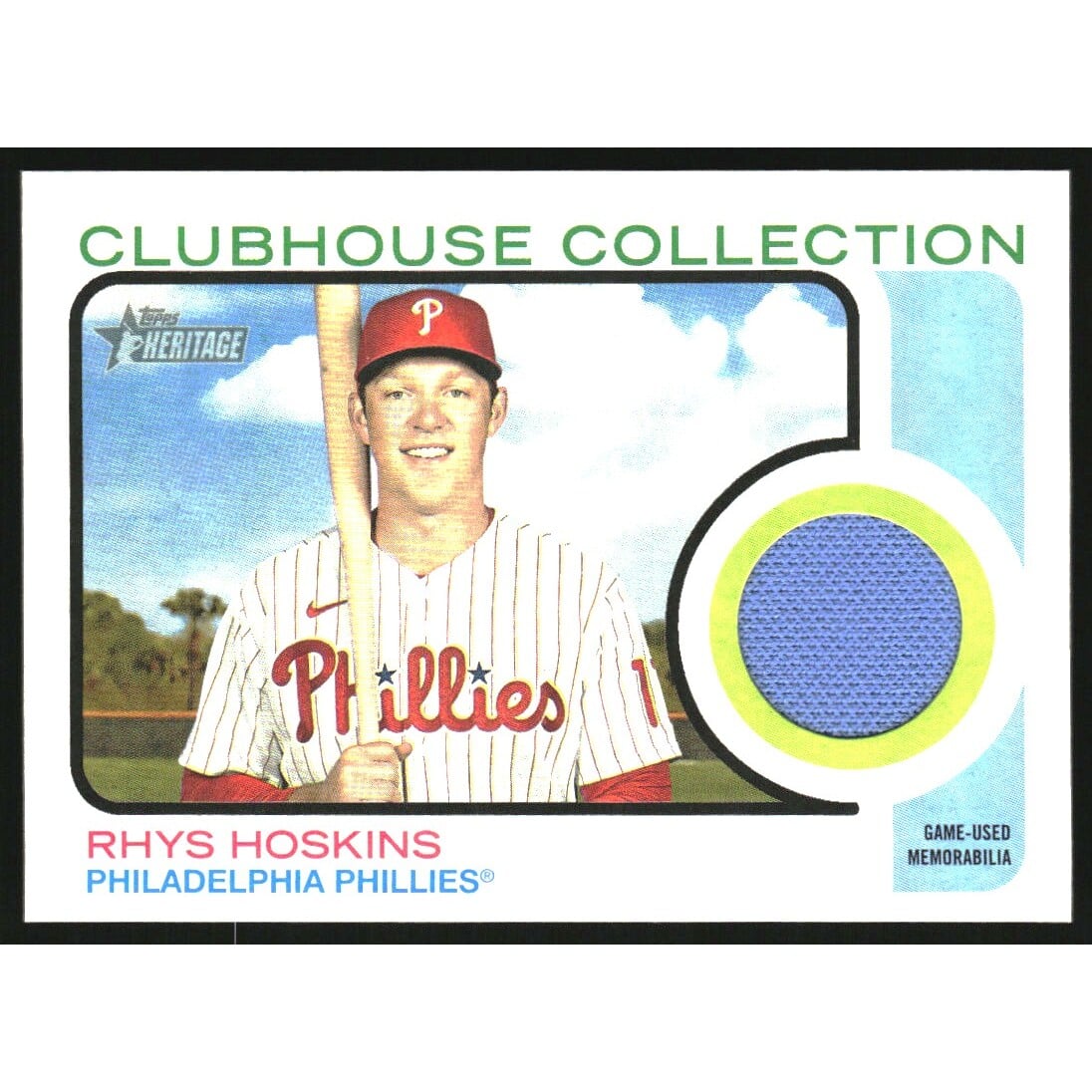 2022 Topps Heritage Clubhouse Collection Relics #CCRH Rhys Hoskins. rookie card picture