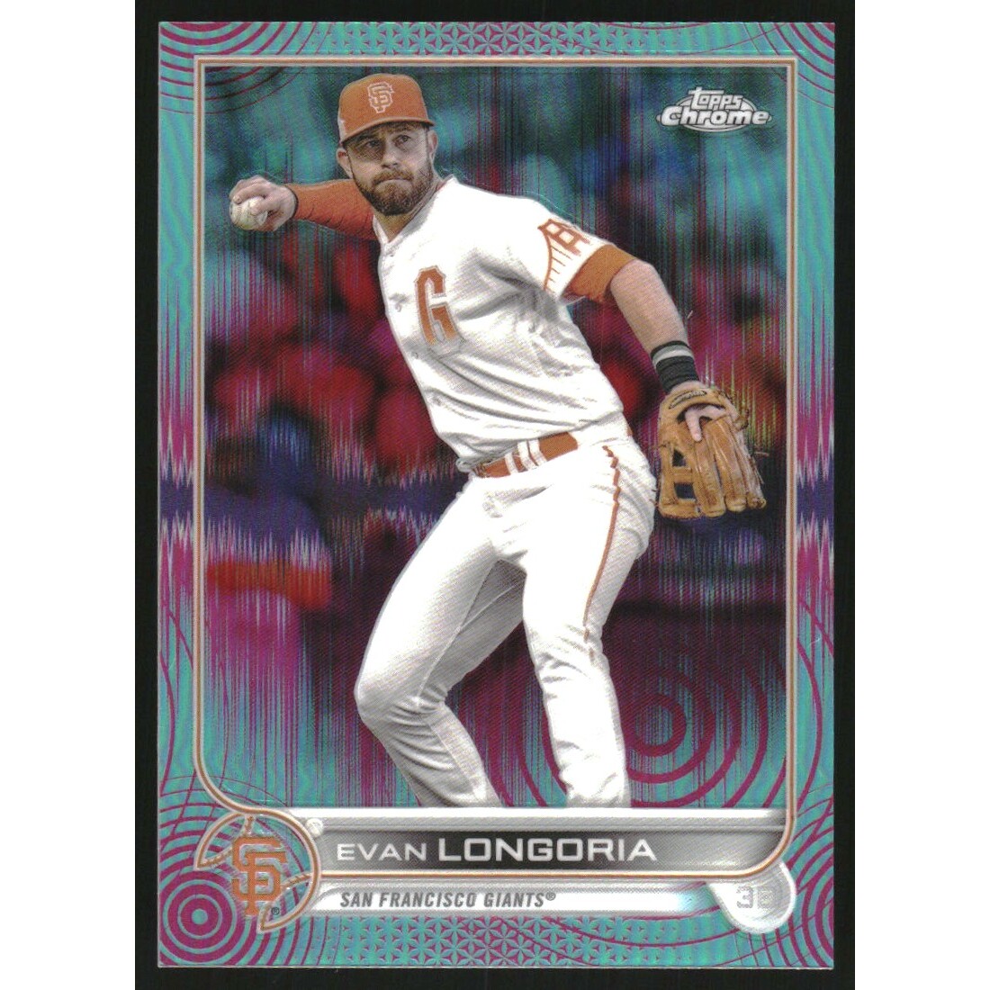 2022 Topps Chrome Sonic Aqua Pink Sonic Refractors #54 Evan Longoria. rookie card picture