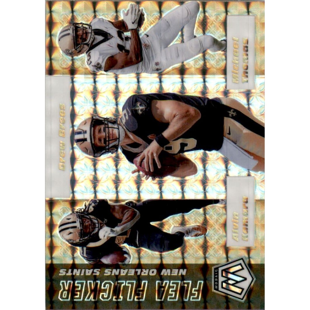 2020 Panini Mosaic Flea Flicker Mosaic #12 Alvin Kamara/Drew Brees/Michael Thomas. rookie card picture