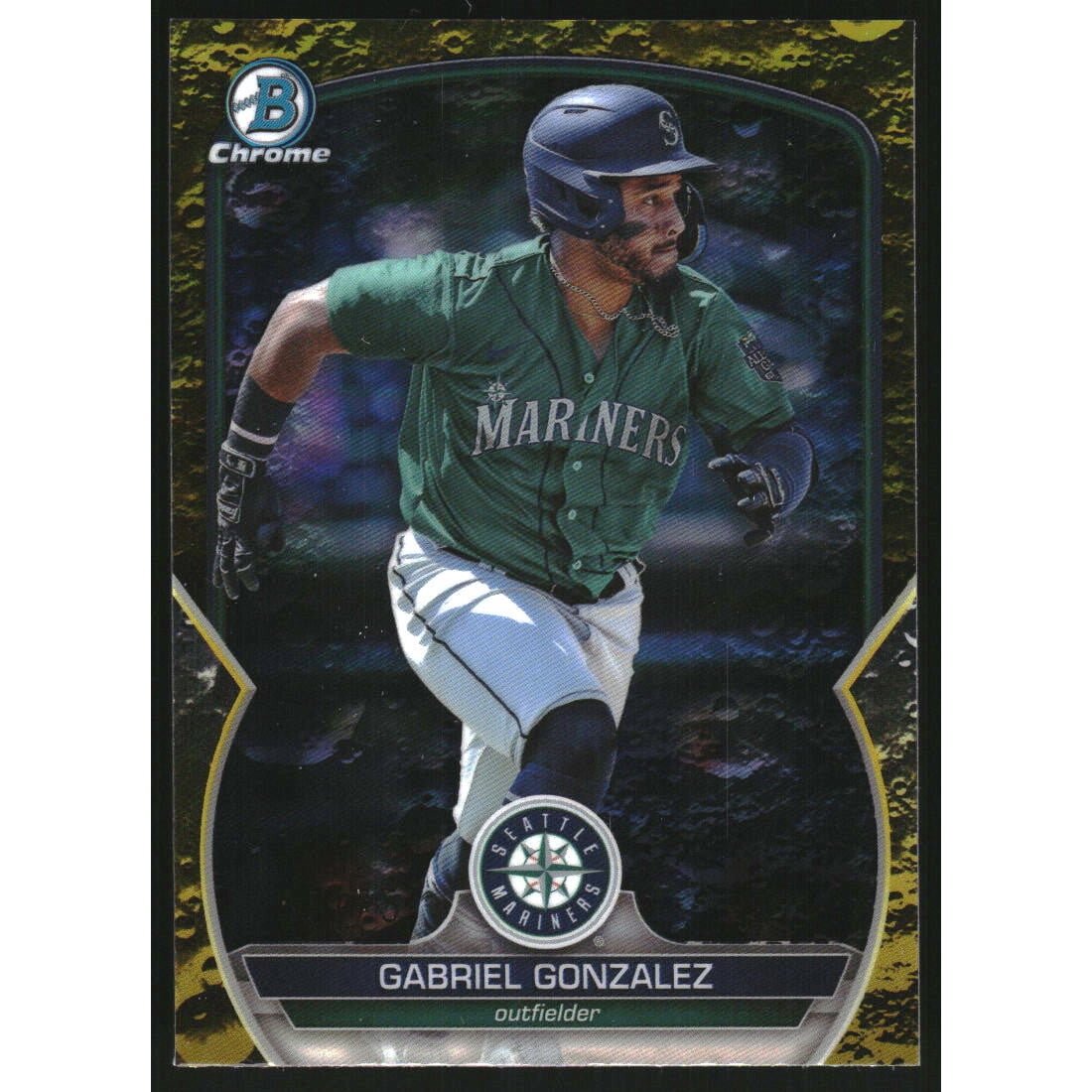 2023 Bowman Chrome Draft Yellow Lunar Crater Refractors #BDC72 Gabriel Gonzalez. rookie card picture