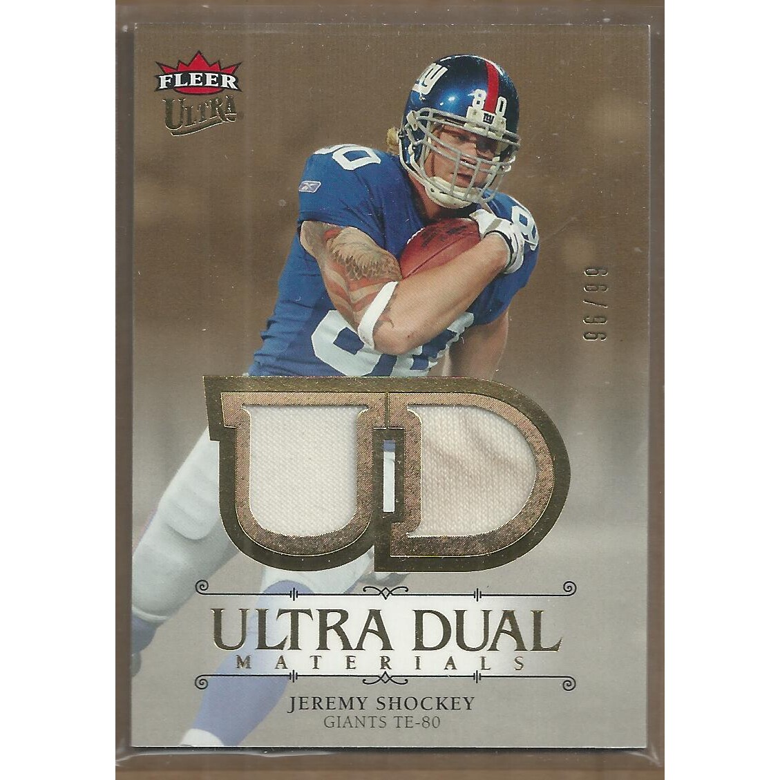 2007 Ultra Dual Materials Gold #JS Jeremy Shockey 2007 Ultra Dual Materials Gold #JS Jeremy Shockey