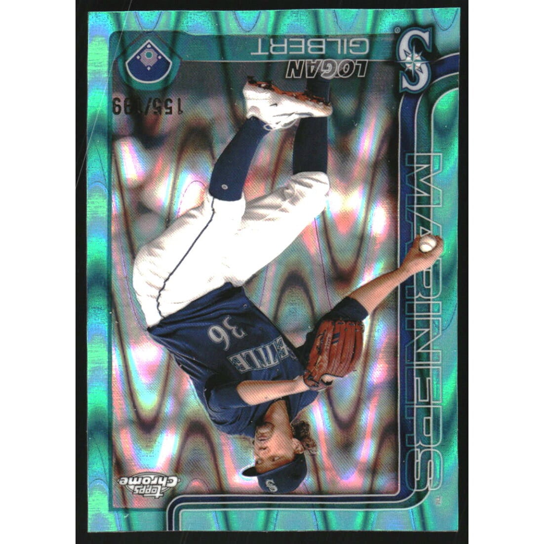 2025 Topps Chrome Aqua RayWave Refractors #11 Logan Gilbert. rookie card picture