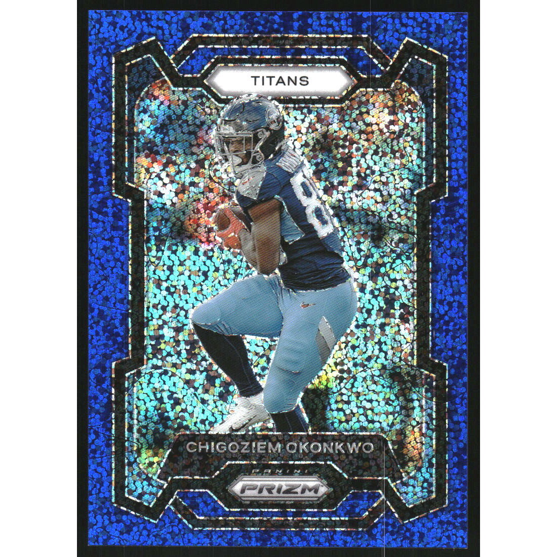 2023 Panini Prizm Prizms Blue Sparkle #288 Chigoziem Okonkwo. rookie card picture