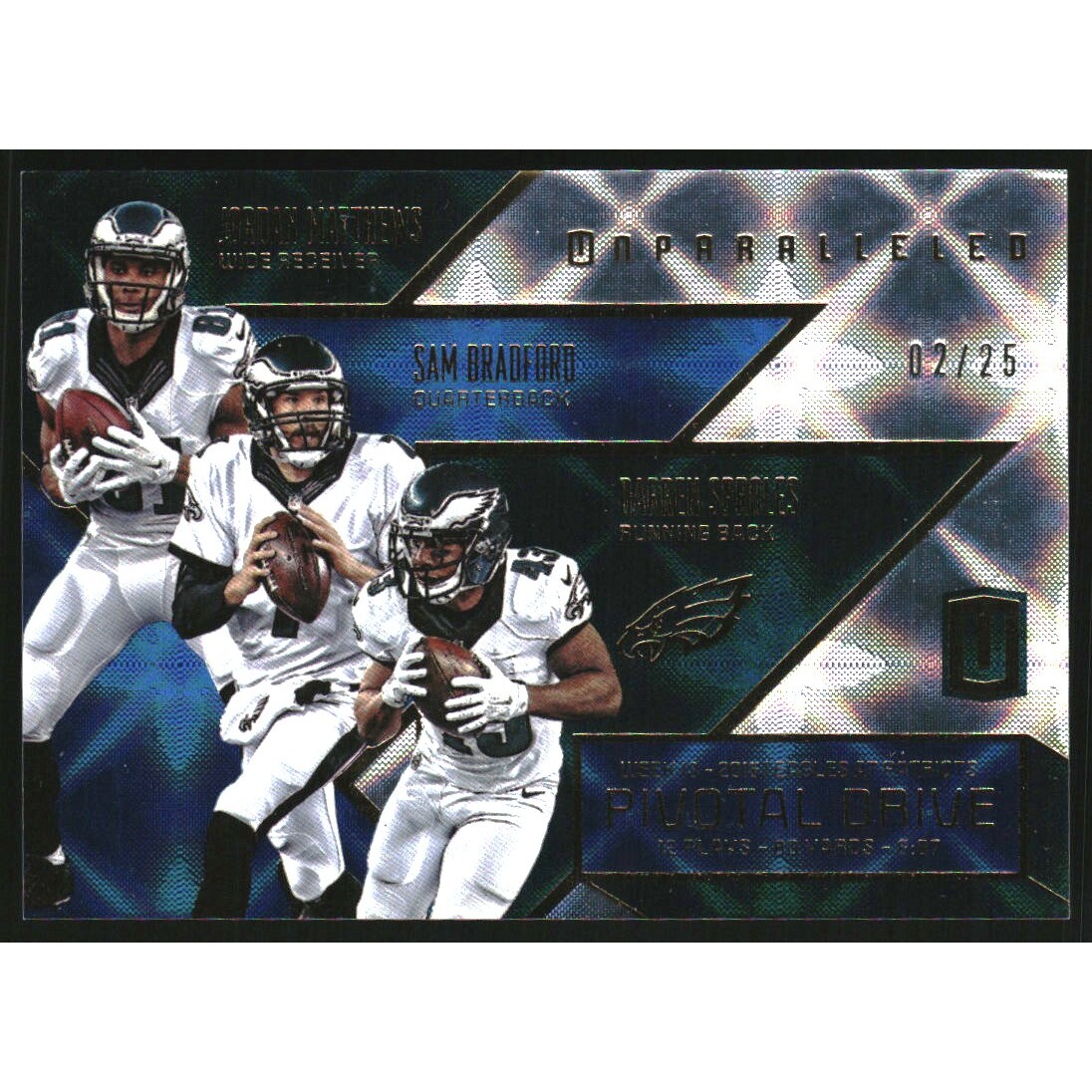 2016 Panini Unparalleled Pivotal Drive Blue #PD24 Darren Sproles/Sam Bradford/Jordan Matthews. rookie card picture