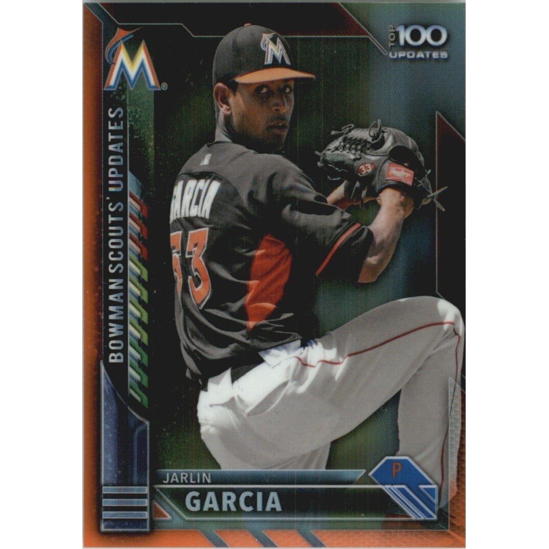 2016 Bowman Chrome Bowman Scouts Updates Orange Refractors #BSUJG Jarlin Garcia. rookie card picture