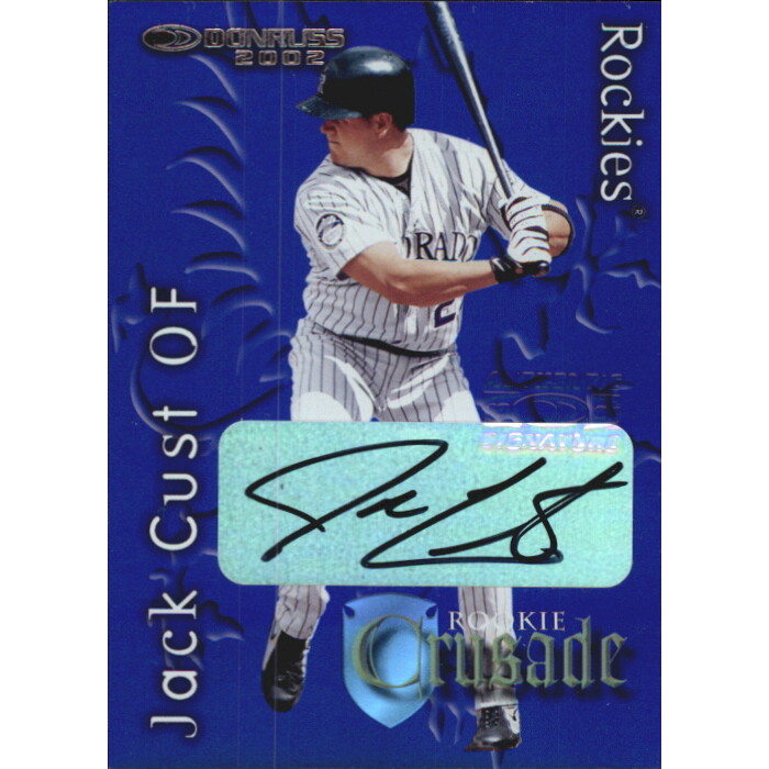 2002 Donruss Rookies Crusade Autographs #RC2 Jack Cust/500. rookie card picture