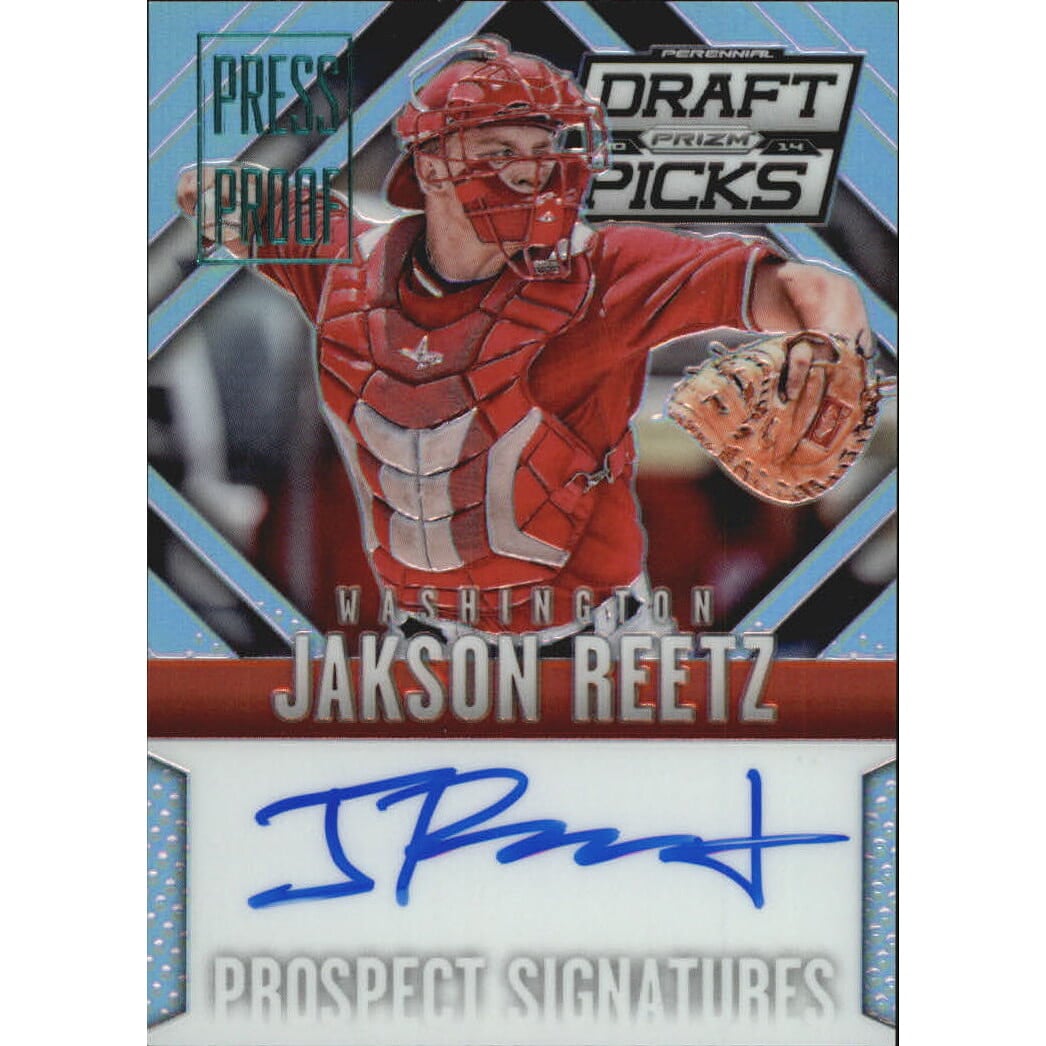 2014 Panini Prizm Perennial Draft Picks Prospect Signatures Prizms Press Proof #77 Jakson Reetz. rookie card picture