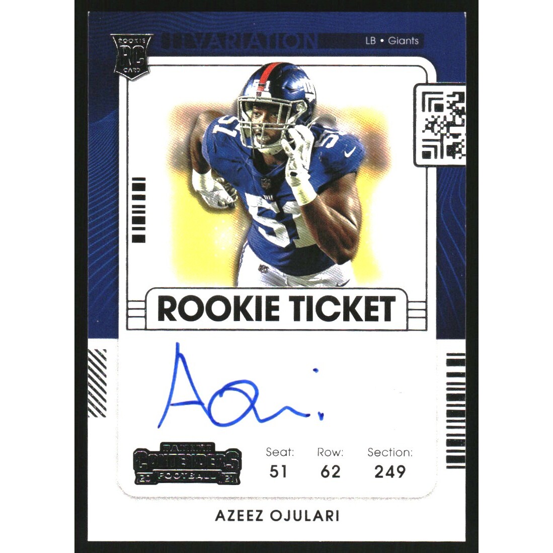 2021 Panini Contenders #169B Azeez Ojulari AU VAR. rookie card picture