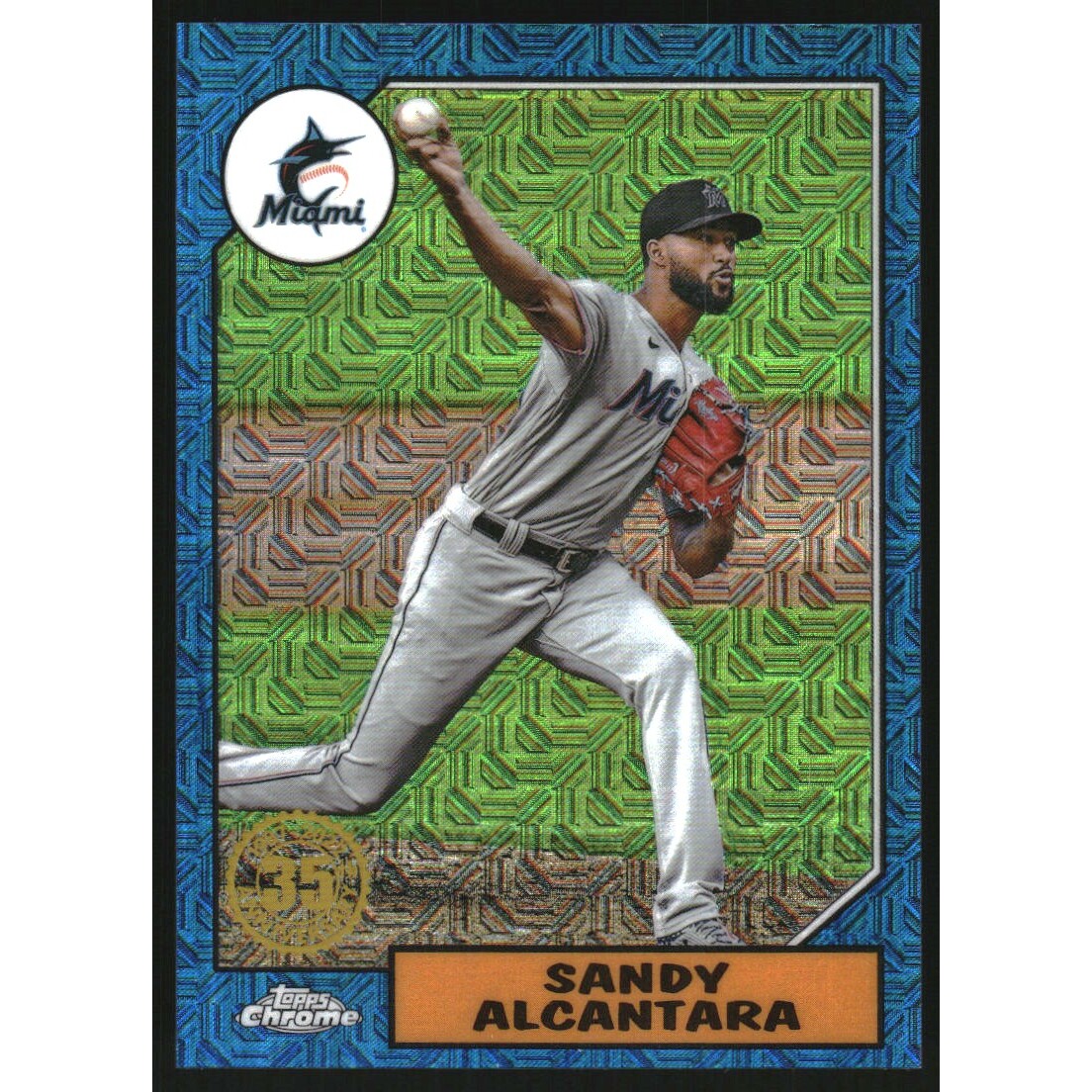 2022 Topps '87 Topps Silver Pack Chrome Series 2 Blue Refractors #T87C225 Sandy Alcantara