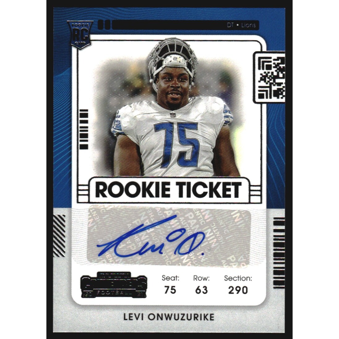 2021 Panini Contenders #165 Levi Onwuzurike AU RC. rookie card picture