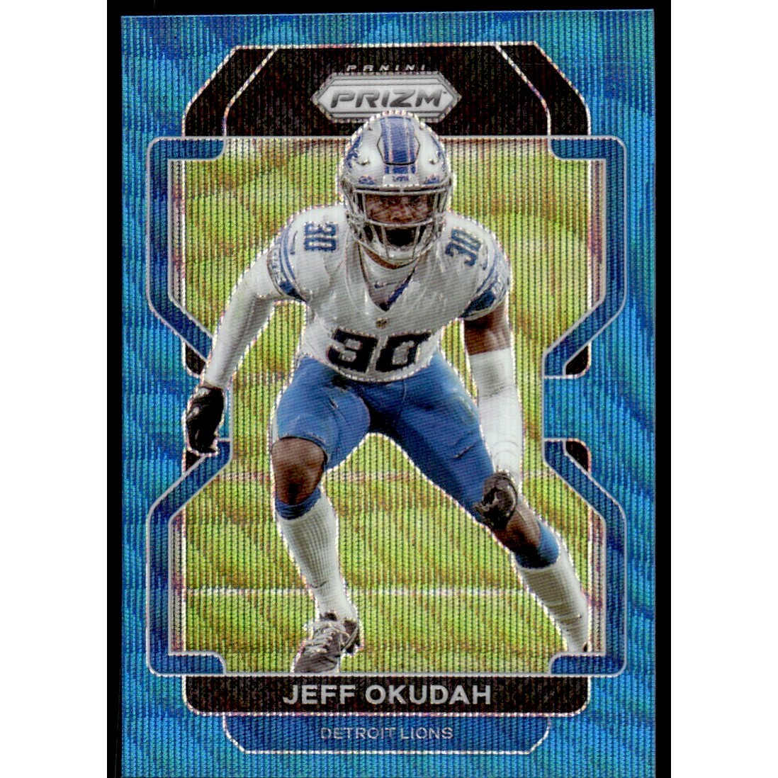 2021 Panini Prizm Prizms Blue Wave #153 Jeff Okudah. rookie card picture