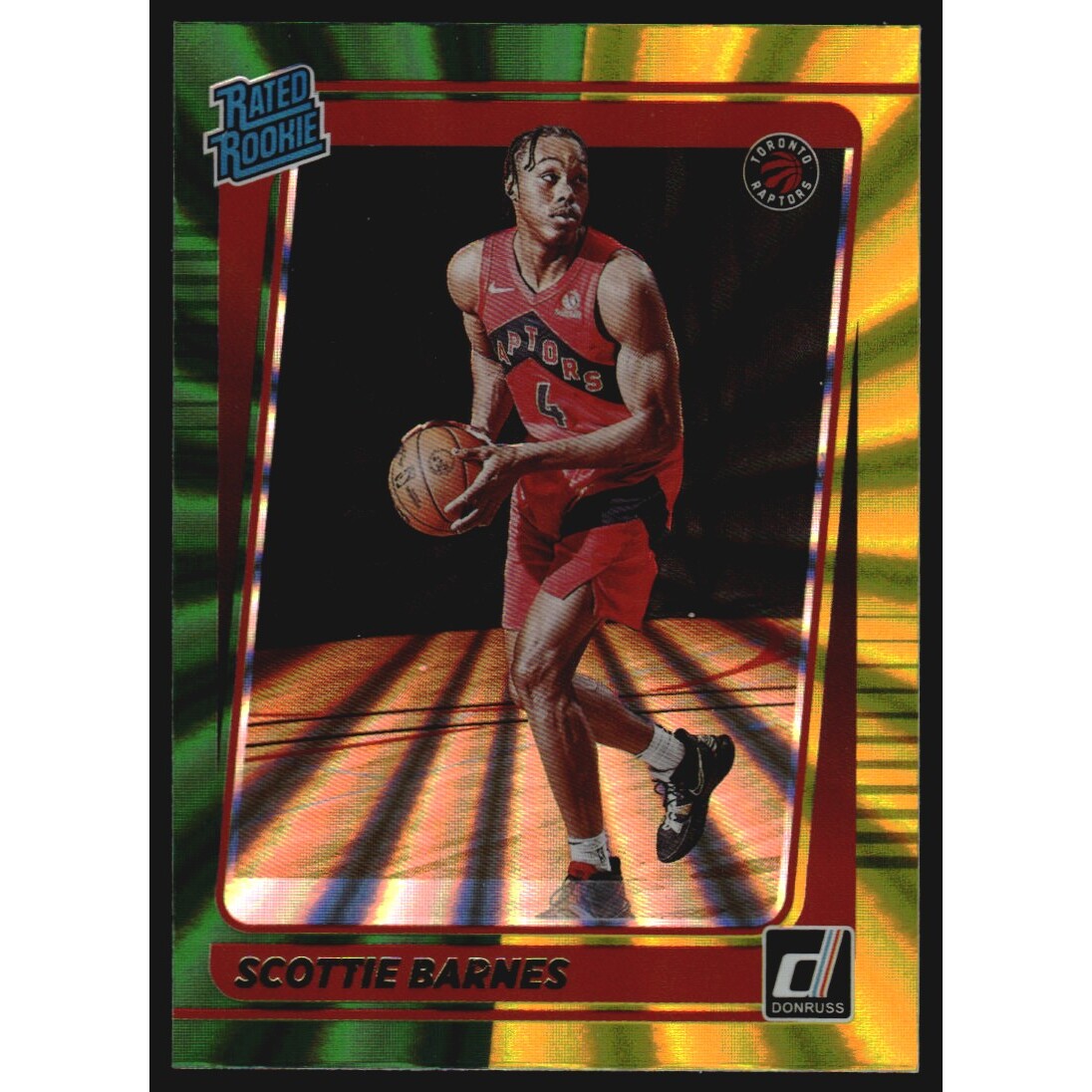 2021-22 Donruss Holo Green and Yellow Laser #236 Scottie Barnes RR
