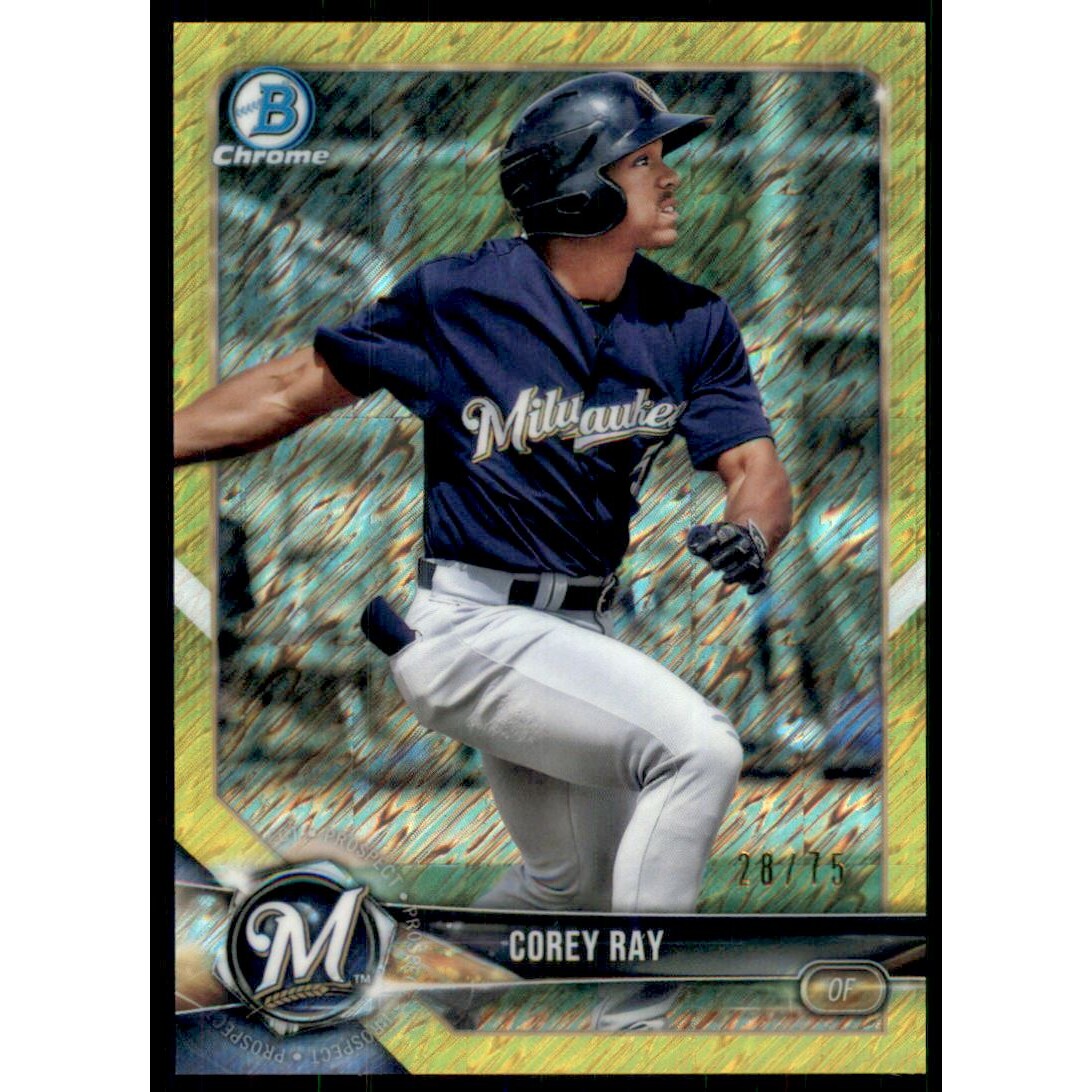 2018 Bowman Chrome Prospects Canary Yellow Shimmer Refractors #BCP97 Corey Ray. rookie card picture