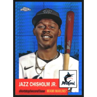 2022 Topps Chrome Platinum Anniversary Blue Prism Refractors #130 Jazz Chisholm Jr.