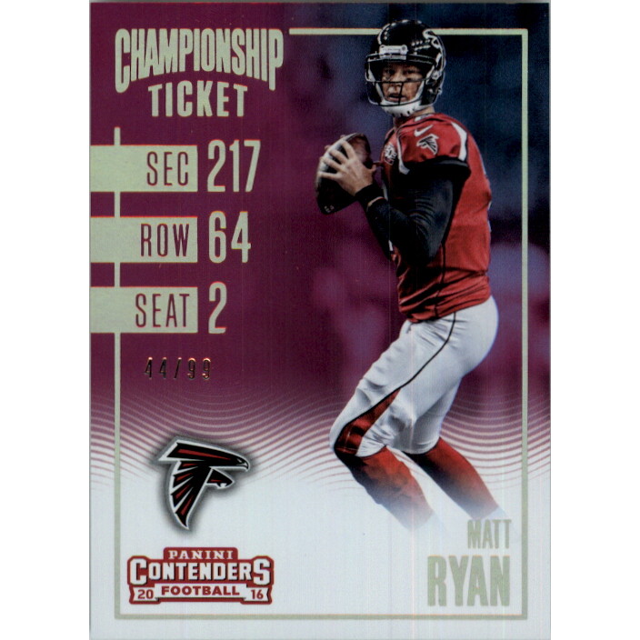 2016 Panini Contenders Championship Ticket #39 Matt Ryan 2016 Panini Contenders Championship Ticket #39 Matt Ryan