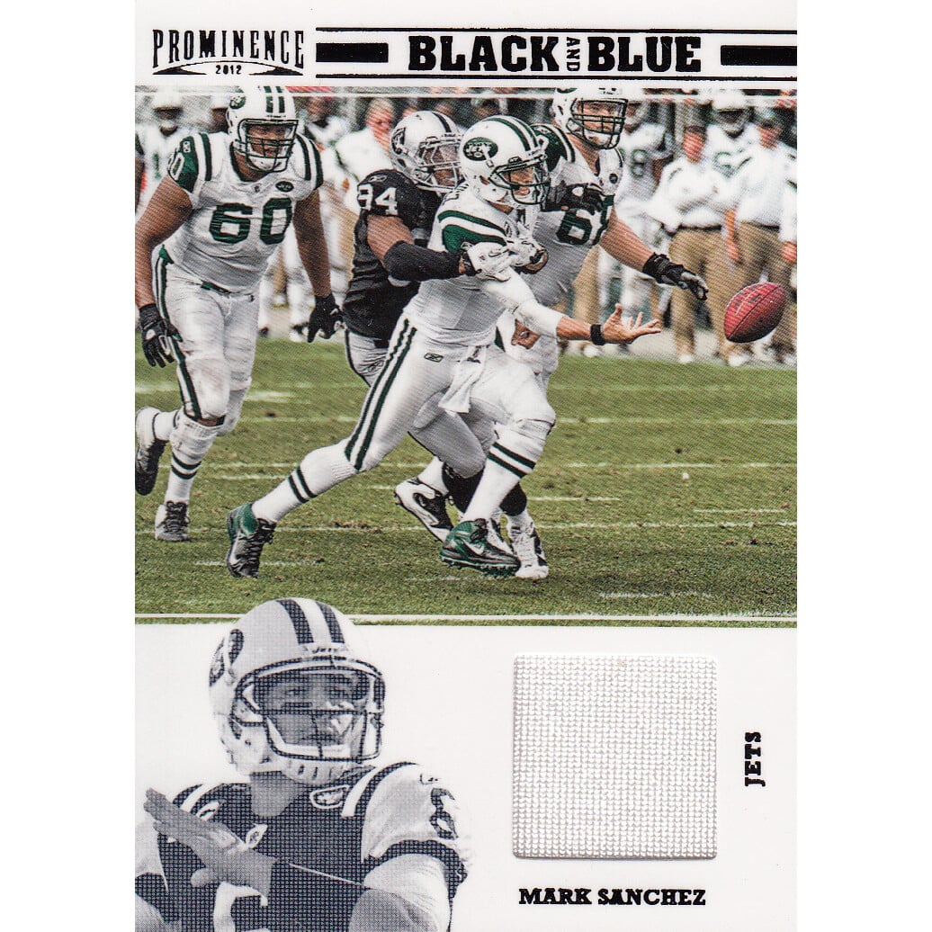 2012 Panini Prominence Black and Blue Materials #22 Mark Sanchez/199. rookie card picture
