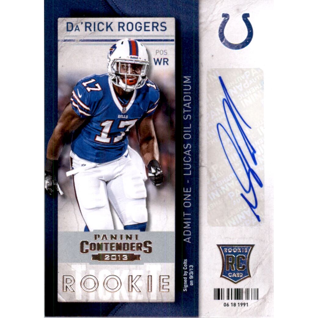 2013 Panini Contenders #127B Da'Rick Rogers AU SP/(holding football). rookie card picture