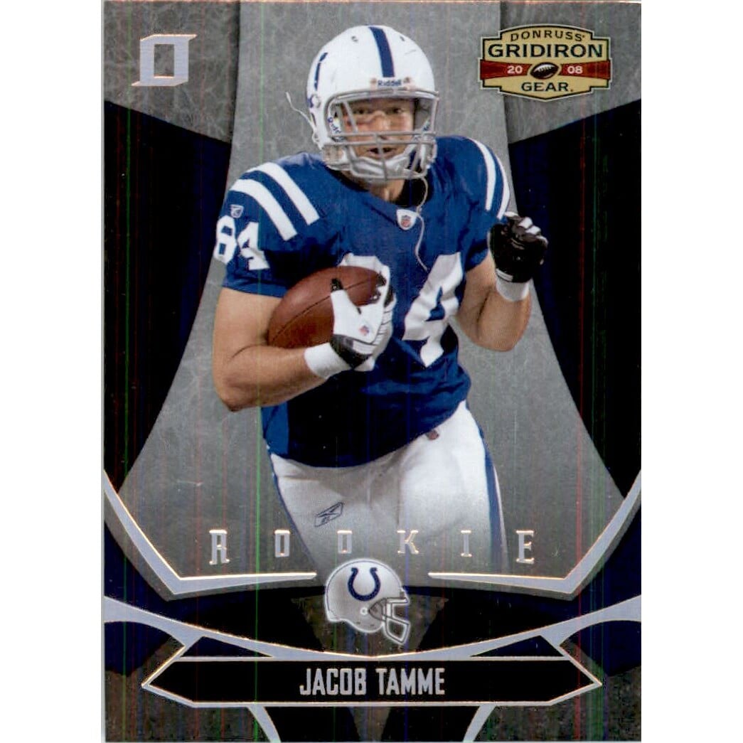 2008 Donruss Gridiron Gear Gold Holofoil O's #136 Jacob Tamme. rookie card picture