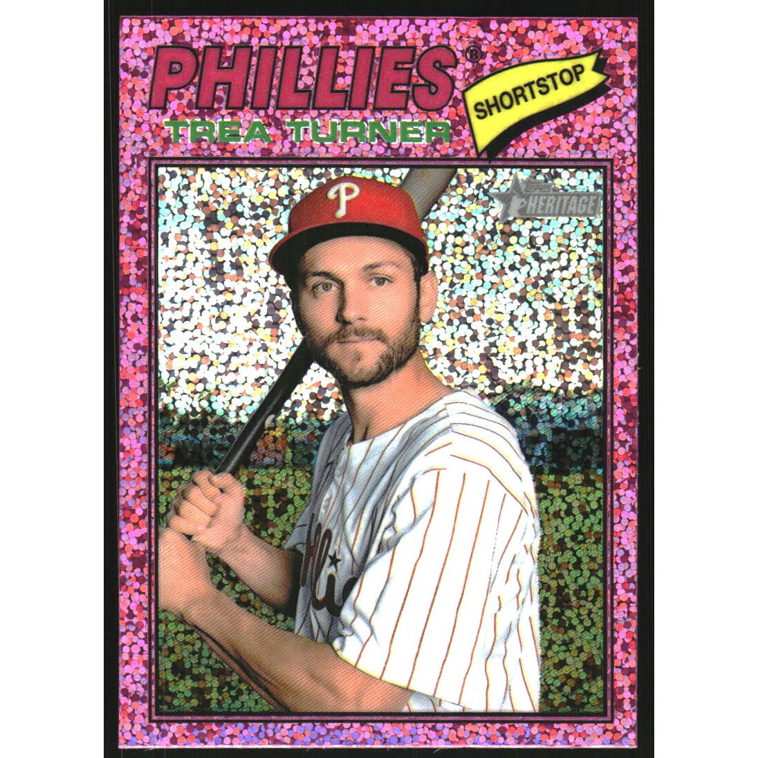 2026 Topps Heritage Chrome Pink Sparkle Refractors #183 Trea Turner