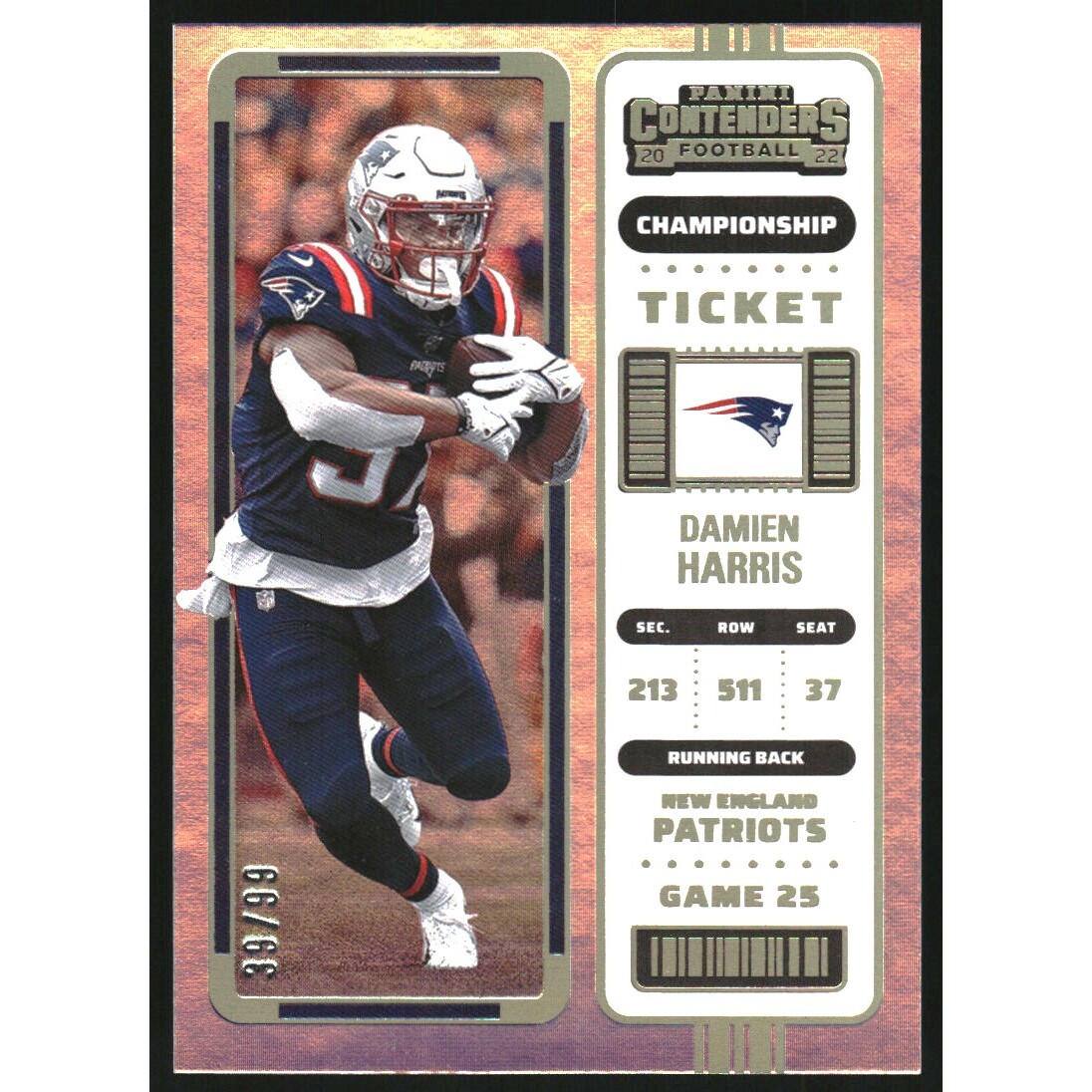 2022 Panini Contenders Championship Ticket #87 Damien Harris