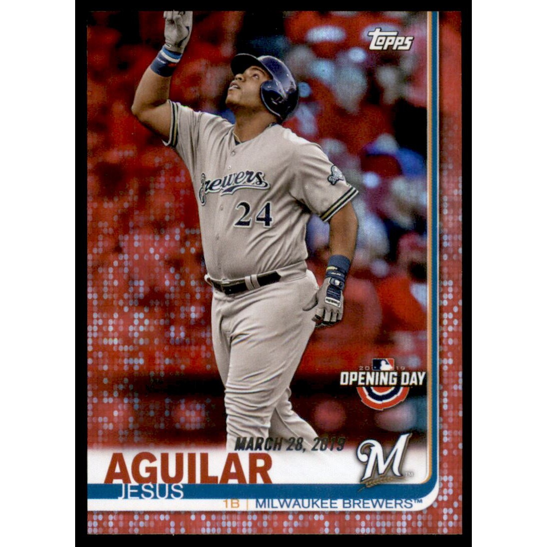 2019 Topps Opening Day Red Foil #136 Jesus Aguilar. rookie card picture
