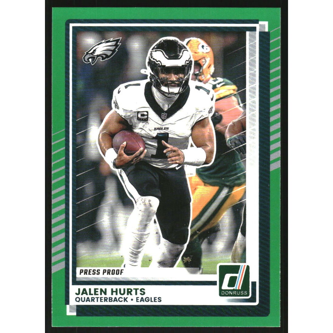 2025 Donruss Press Proof Green #16 Jalen Hurts. rookie card picture