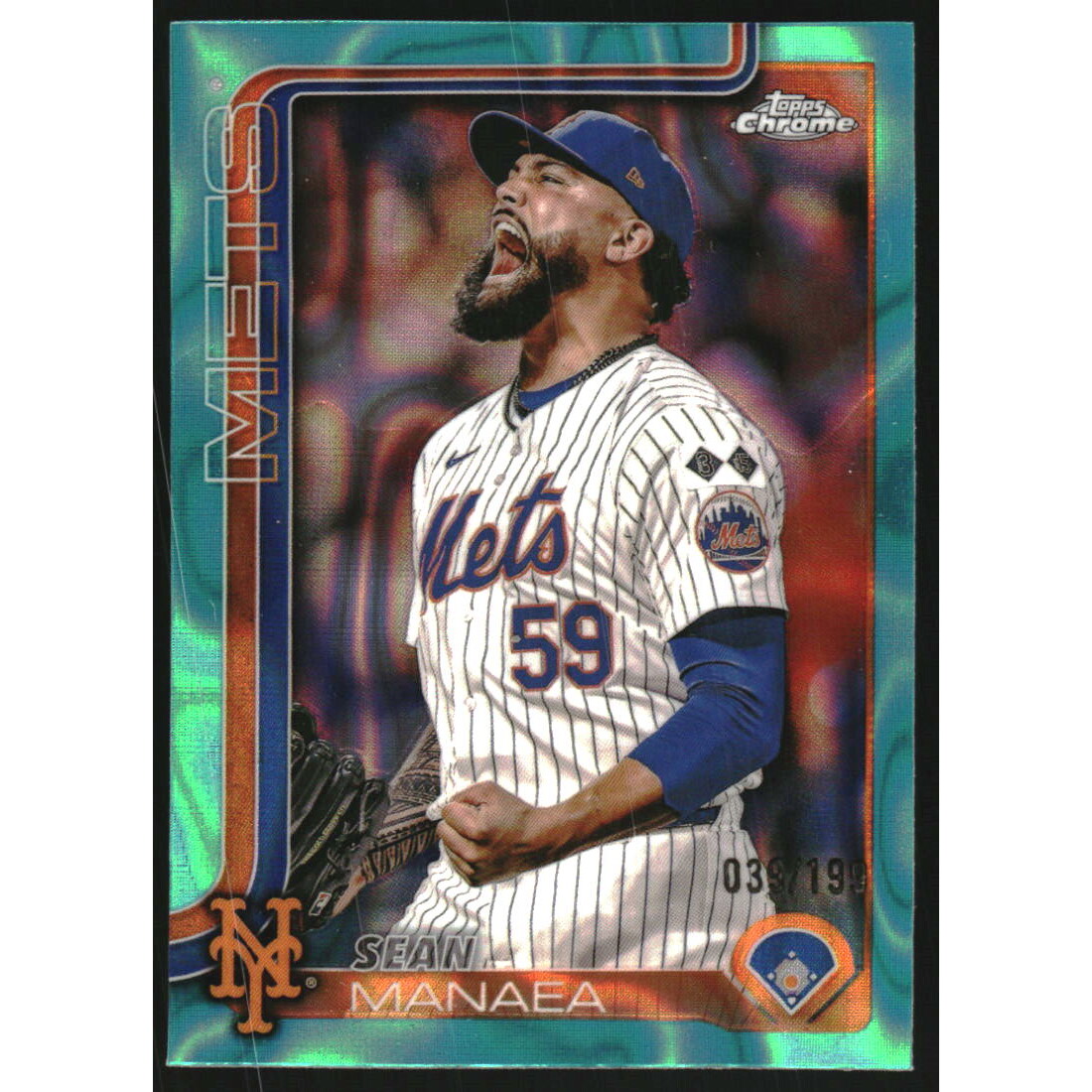 2025 Topps Chrome Aqua Lava Refractors #287 Sean Manaea. rookie card picture