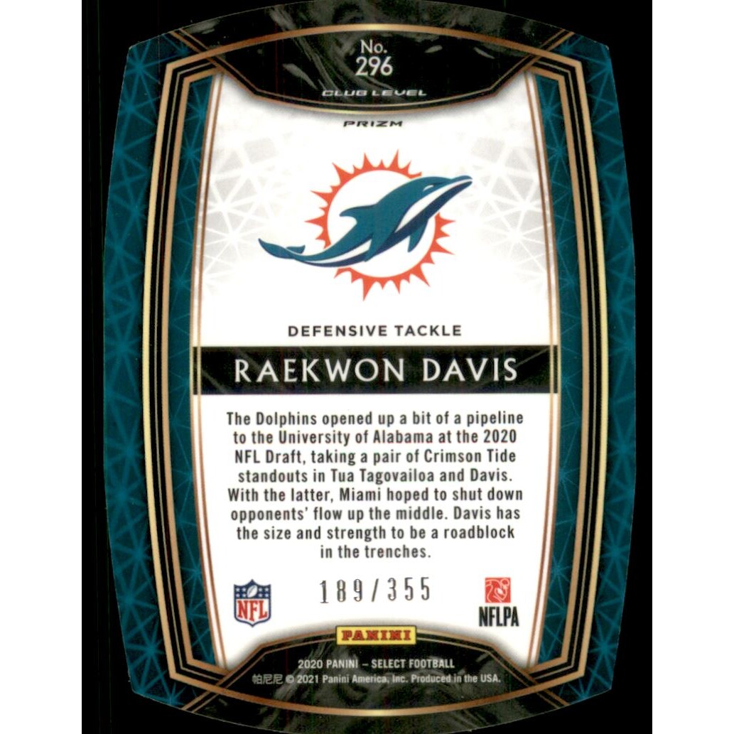 2020 Select Prizm Copper Die Cut #296 Raekwon Davis