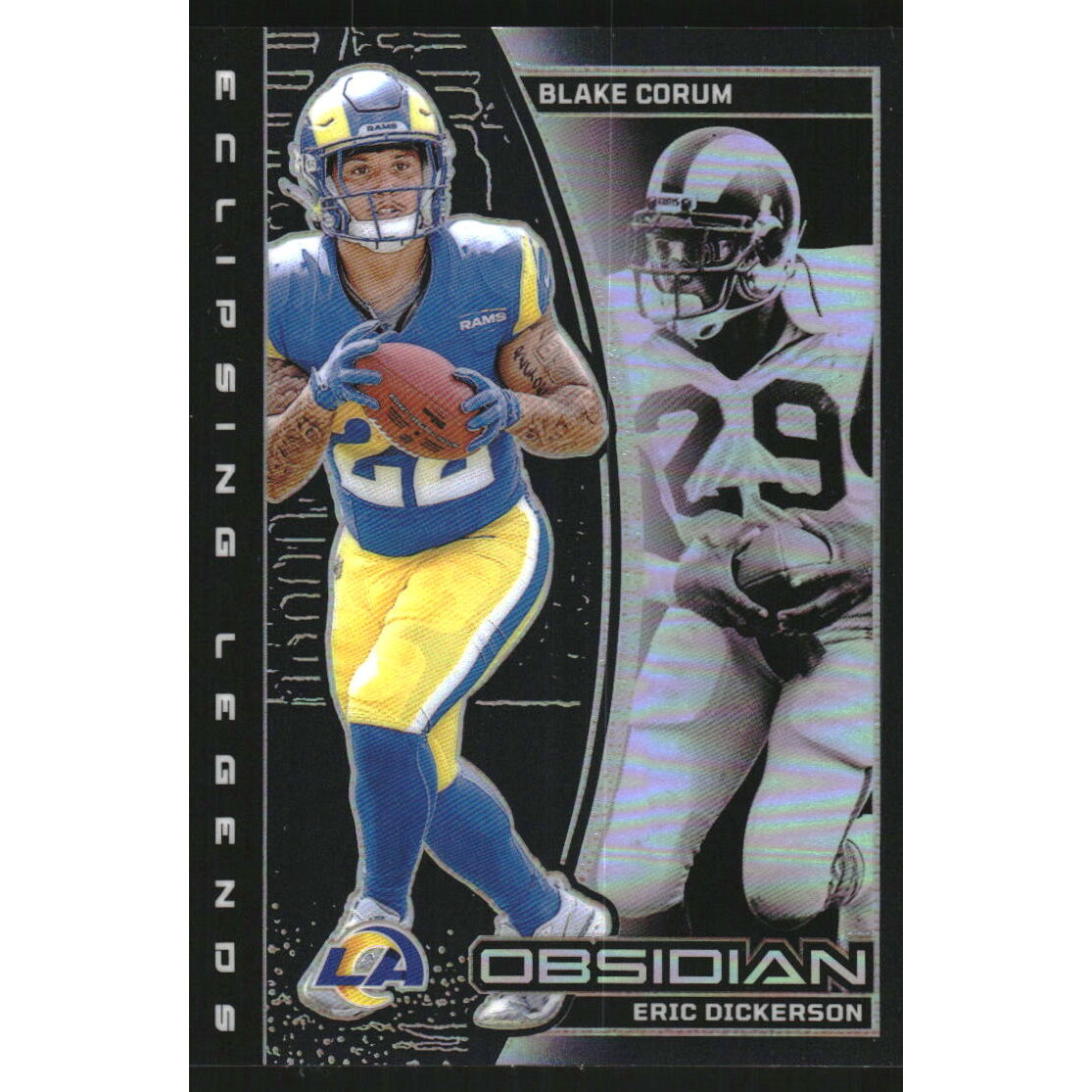 2024 Panini Obsidian Eclipsing Legends #18 Blake Corum/Eric Dickerson. rookie card picture