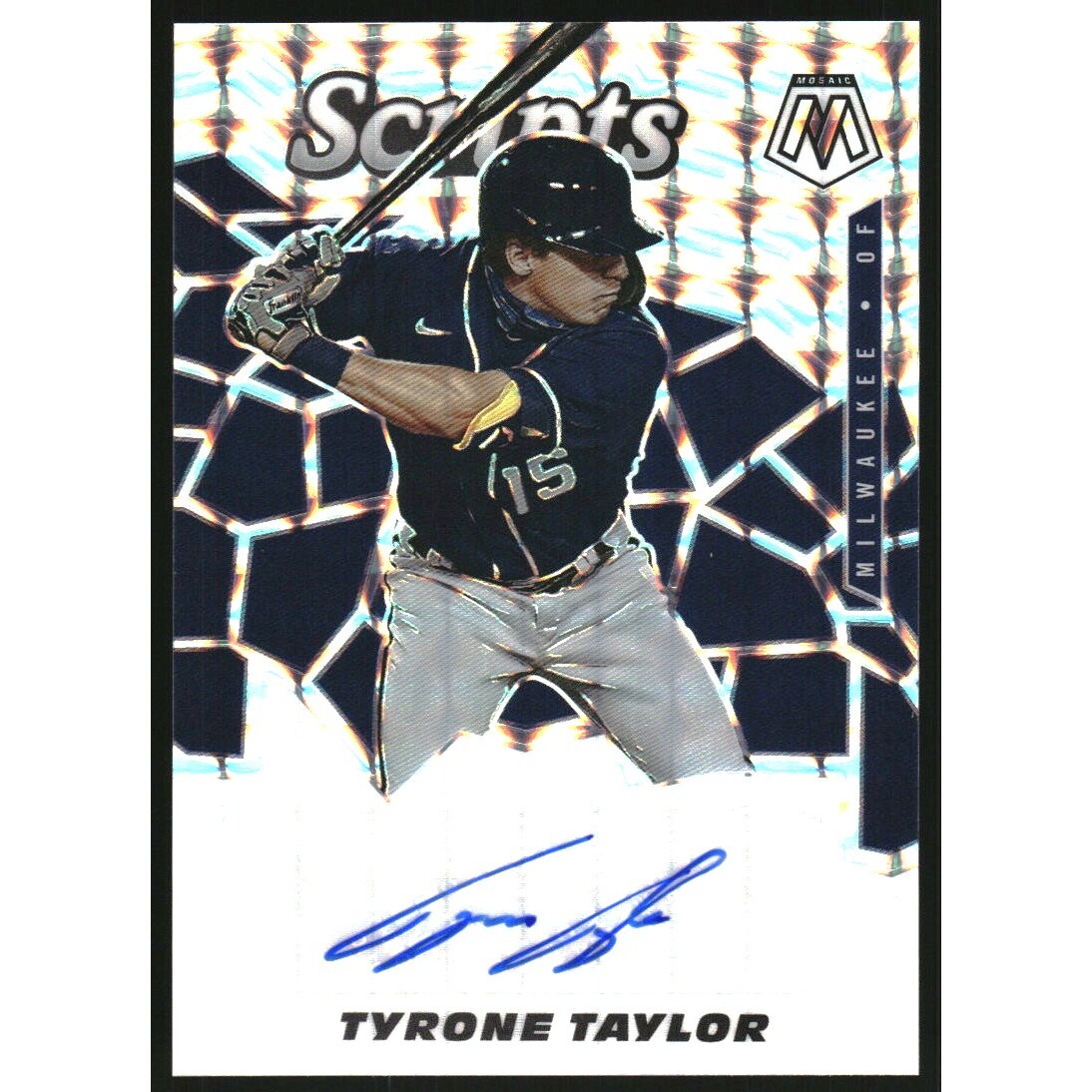 2021 Panini Mosaic Scripts #72 Tyrone Taylor. rookie card picture