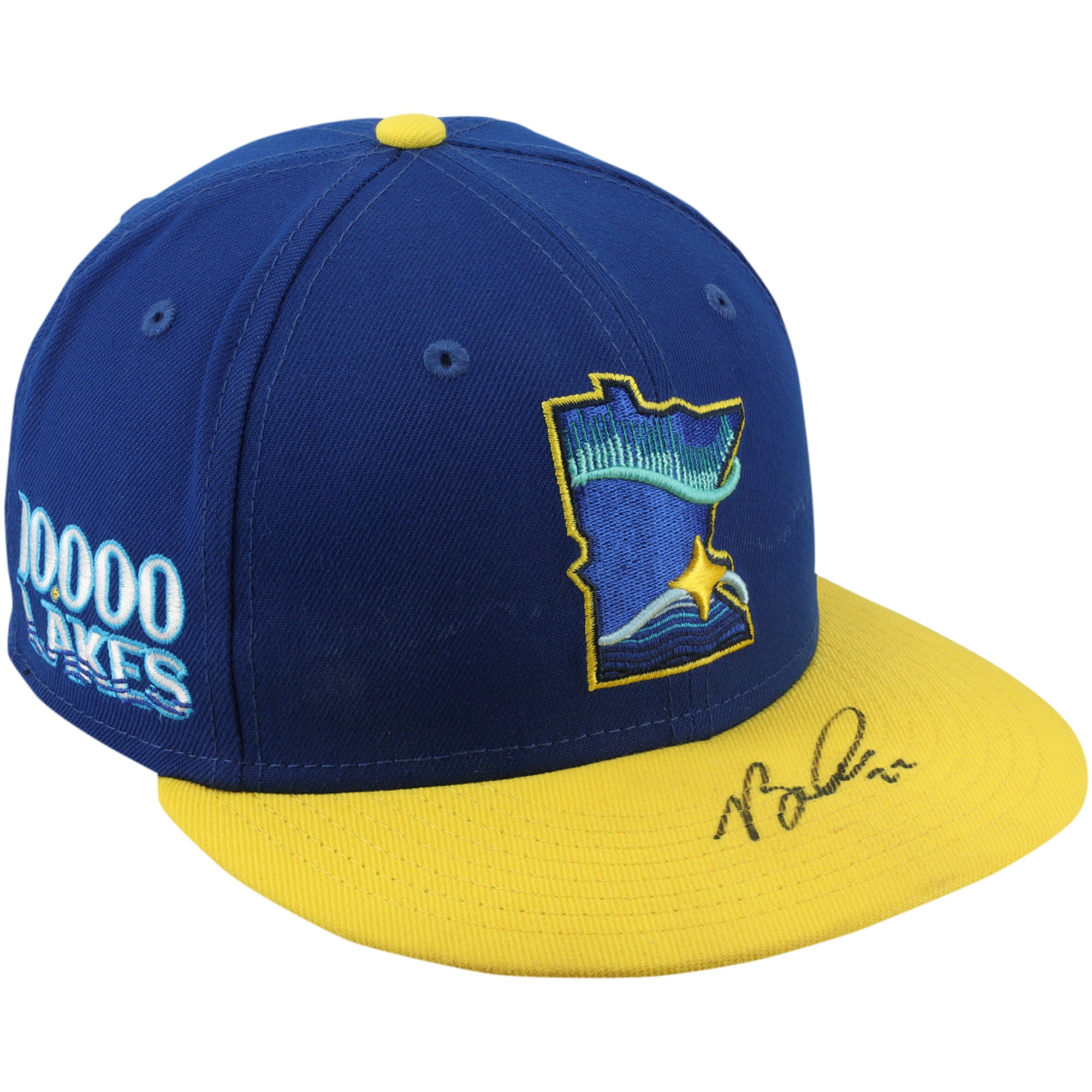Brooks Lee Minnesota Twins Autographed Game-Used Blue/Yellow City Connect Cap from the 2024 MLB Season