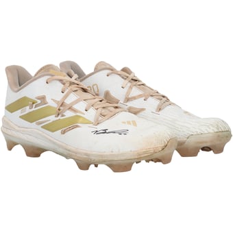 Brooks Lee Minnesota Twins Autographed Game-Used White/Gold adidas Cleats from the 2024 MLB Season