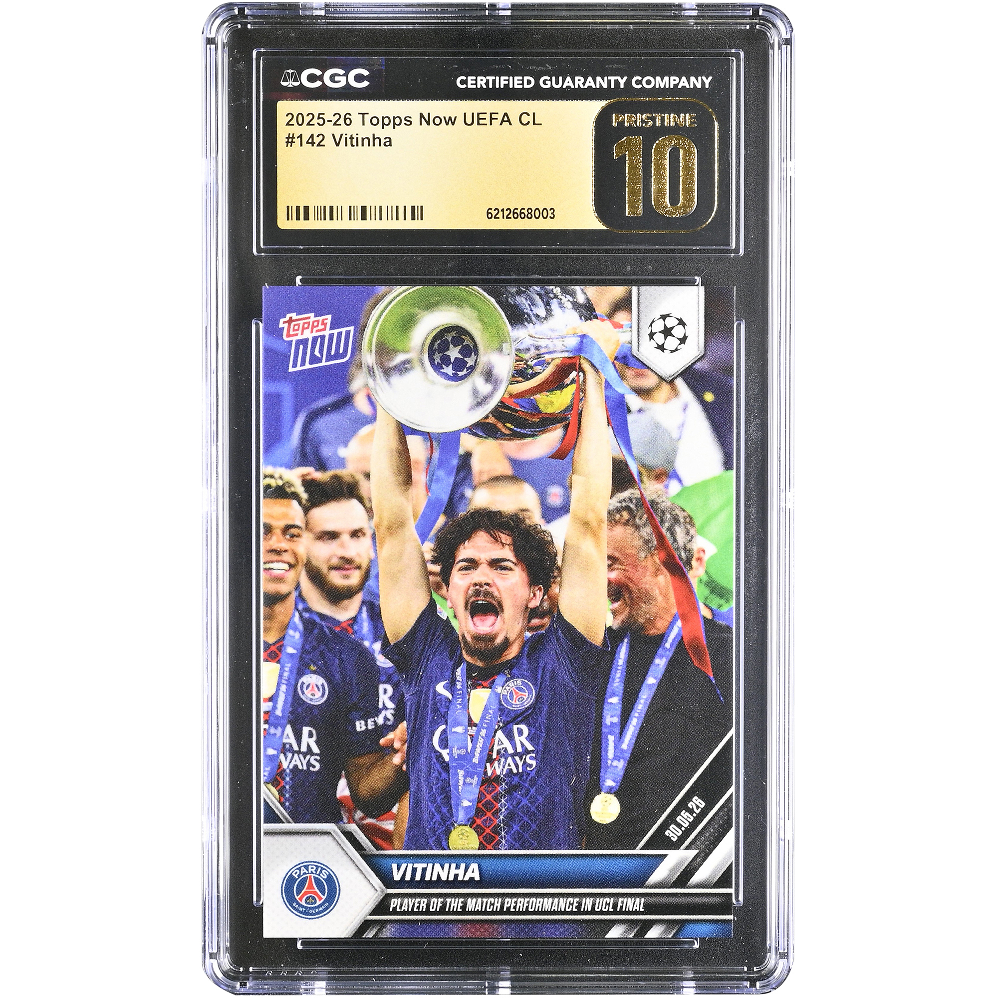 Vitinha 2025-26 Topps Now UEFA CL Player of the Match Performance in UCL Final #142 CGC Authenticated PRISTINE 10 Card