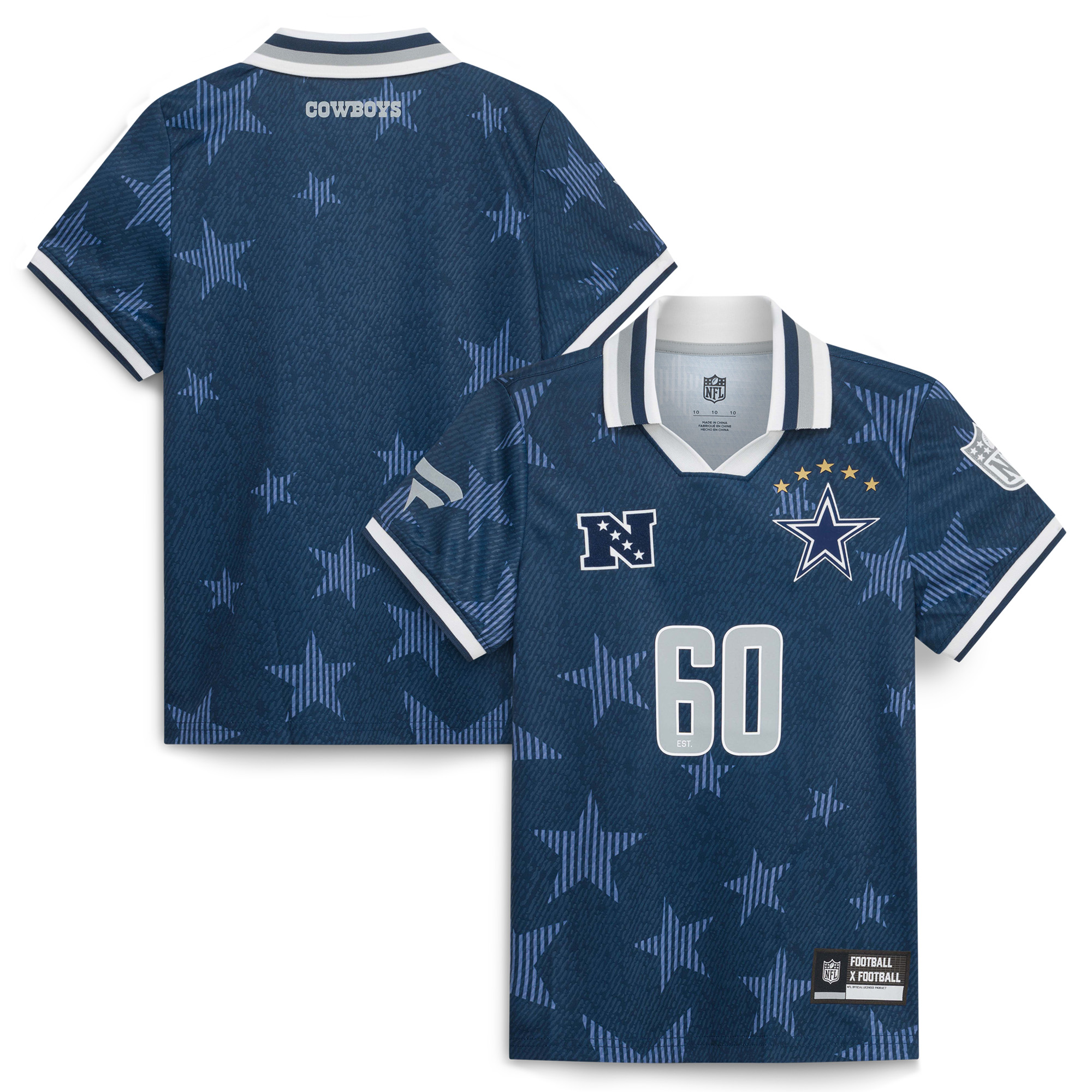 Youth Fanatics  Navy Dallas Cowboys Football x Football Collared Fan Top