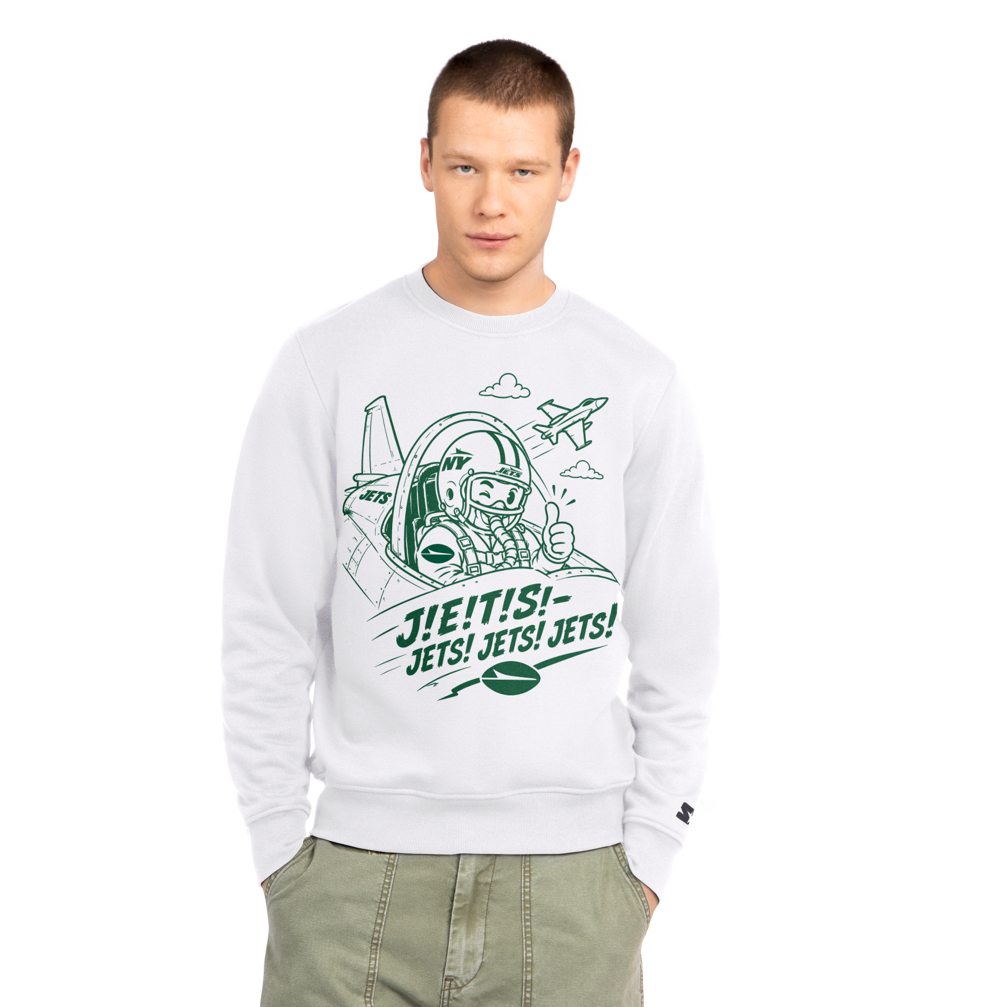 Men's Starter White New York Jets Pilot Fleece Sweatshirt