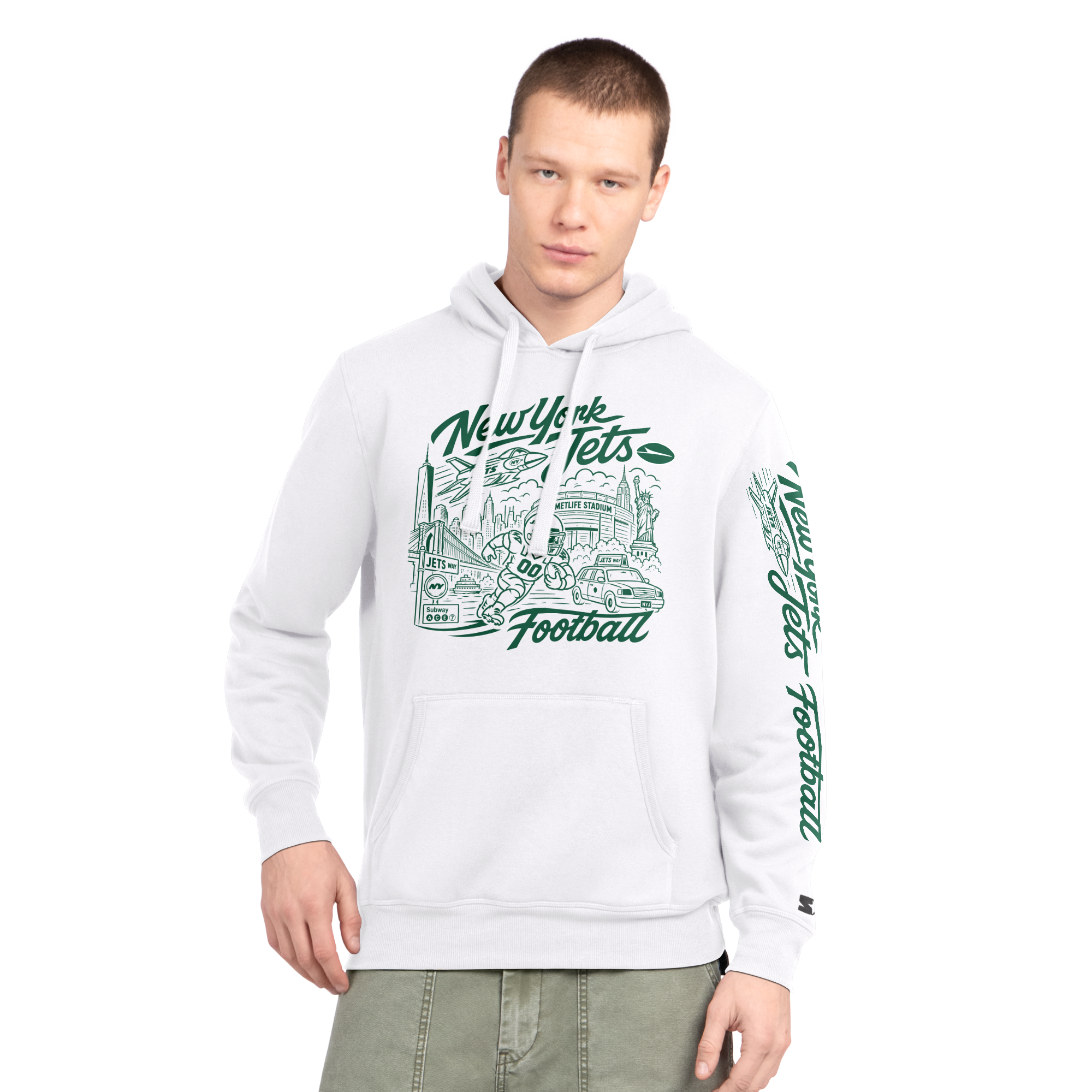 Men's Starter White New York Jets City Skyline Hoodie