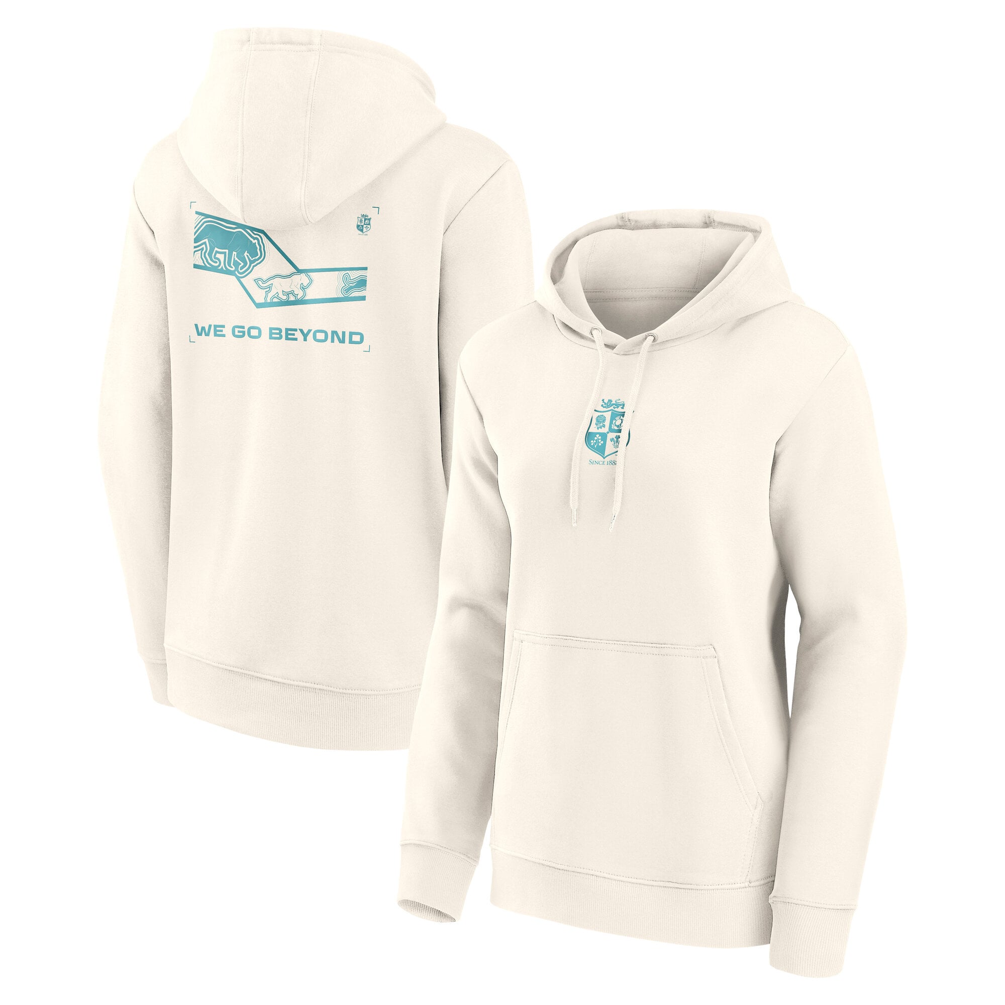 Sudadera con capucha gráfica We Go Beyond de British & Irish Lions Rugby Lions Femenino NZ 2027 - Crema - Mujer: retailer-supplied image