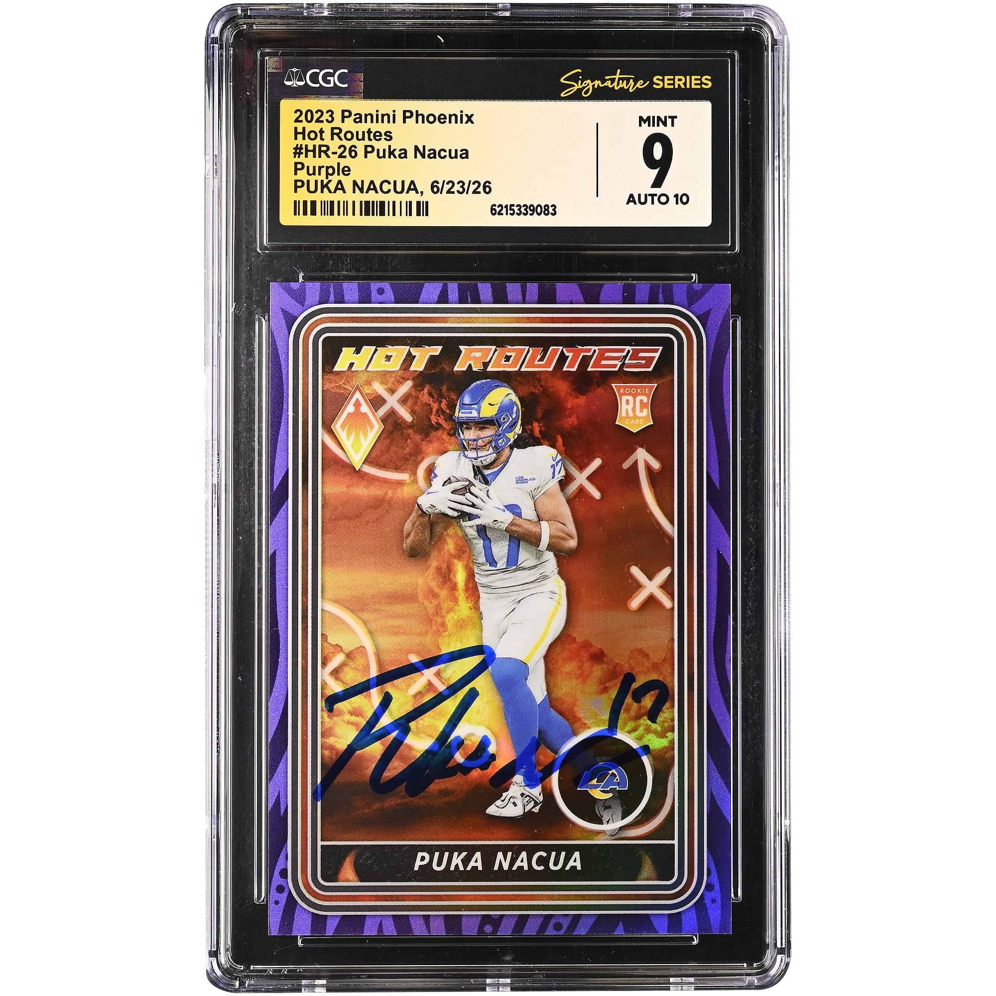 Puka Nacua Los Angeles Rams Autographed 2023 Panini Phoenix Hot Routes Purple #HR-26 #/125 CGC Fanatics Witnessed Authenticated 9/10 Rookie Card